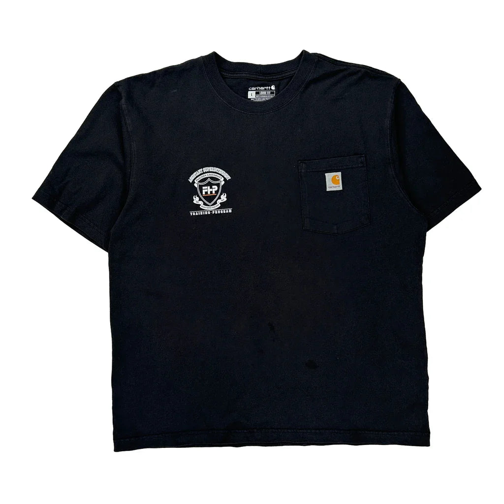 Paschen University Training Program Carhartt Graphic T-Shirt - Large Black Cotton Refurbished - Thrifted (note: this is a term often used to describe second- refurbished available on Cerqular