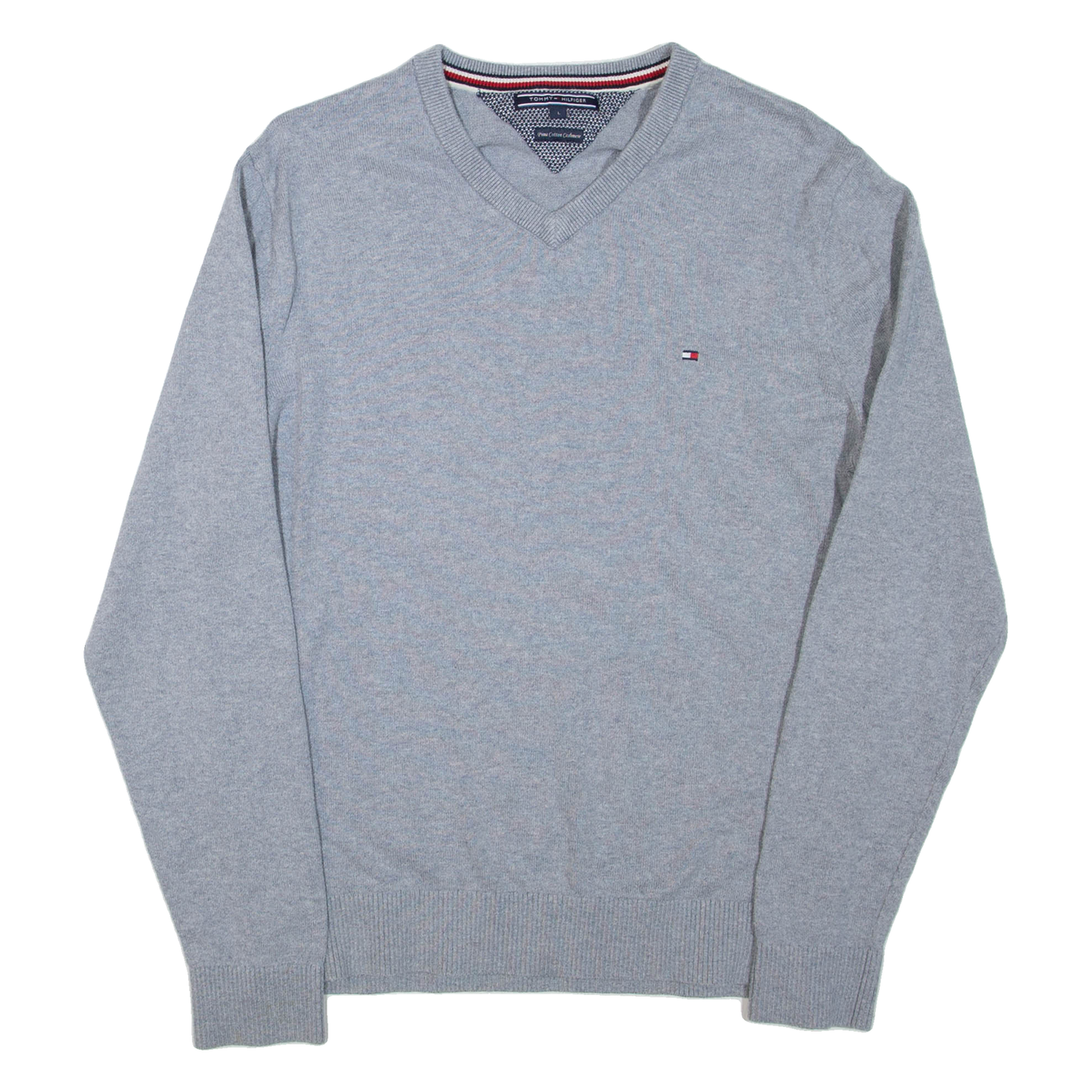TOMMY HILFIGER Mens Jumper Grey V-Neck Tight Knit L Refurbished - N/A refurbished available on Cerqular