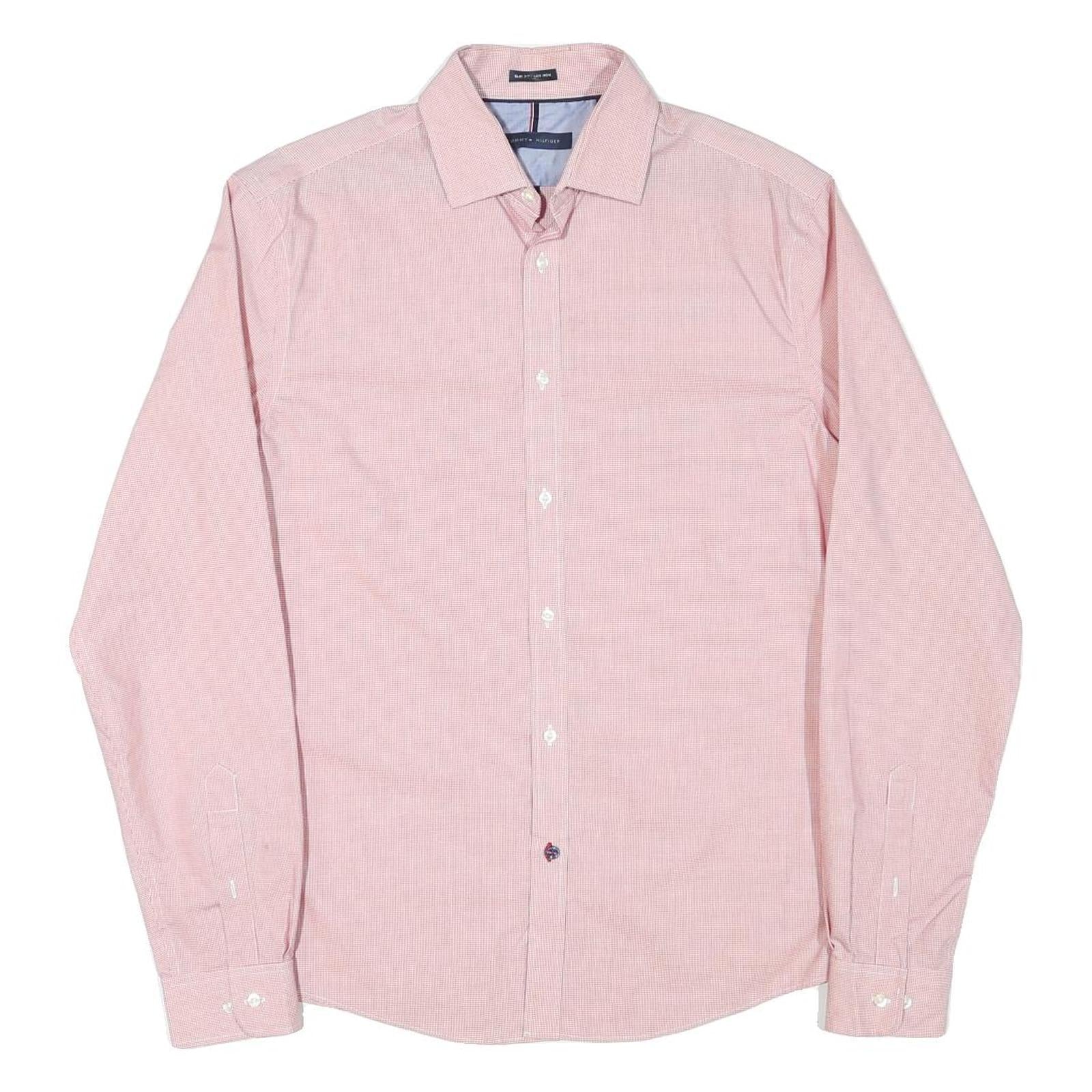TOMMY HILFIGER Mens Pink & White Micro Check Shirt M Stylish Cotton Blend Long Refurbished - N/A refurbished available on Cerqular