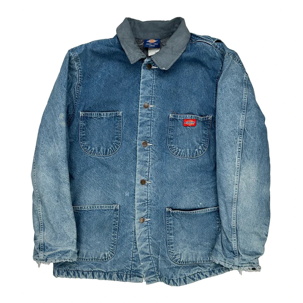 Dickies Denim Jacket - Large Blue Denim Refurbished - Thrifted (note: this is a term often used to describe second- refurbished available on Cerqular