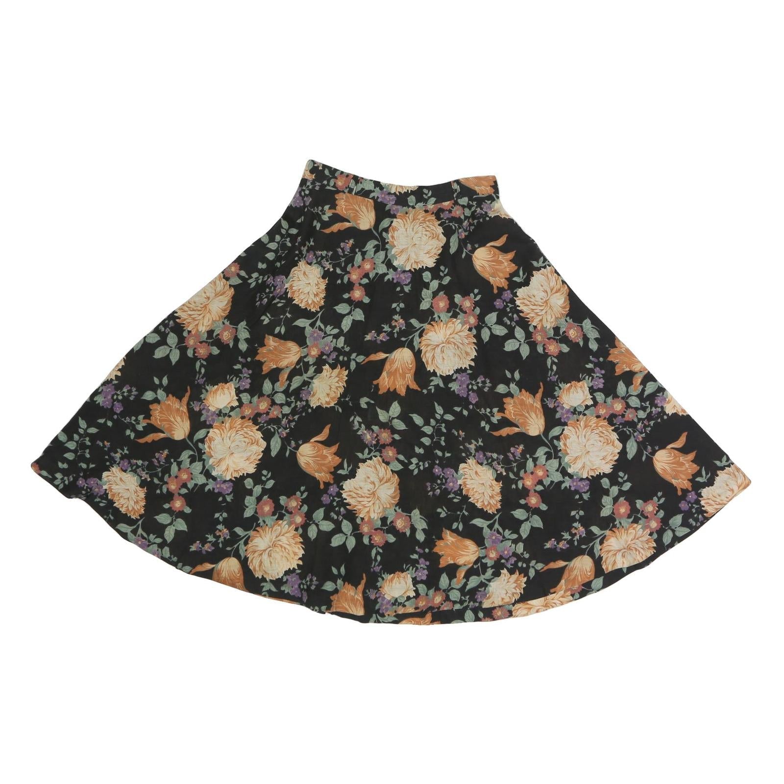 Womens Black Floral Cotton Blend Swing Midi Skirt M Flared Patterned Refurbished - N/A refurbished available on Cerqular