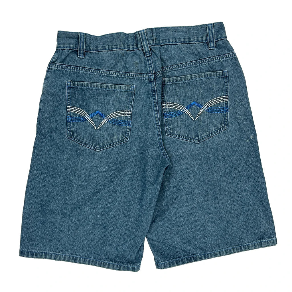 Qruel Denim Shorts - 34W 12L Blue Cotton Refurbished - Thrifted (note: this is a term often used to describe second- refurbished available on Cerqular