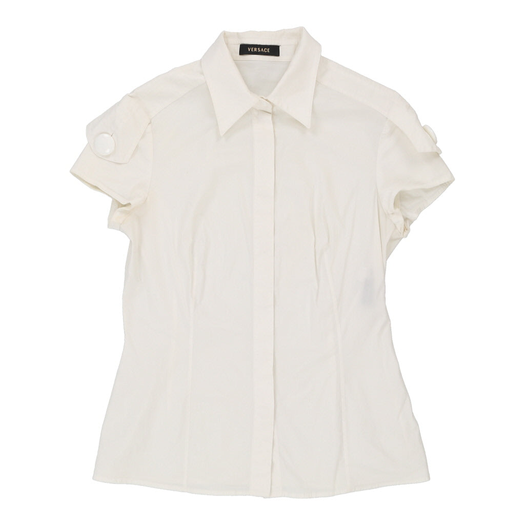 Versace Short Sleeve Shirt - Large White Cotton Blend | Size: large Refurbished - N/A (Preloved Designer is not a specific brand, it refurbished available on Cerqular
