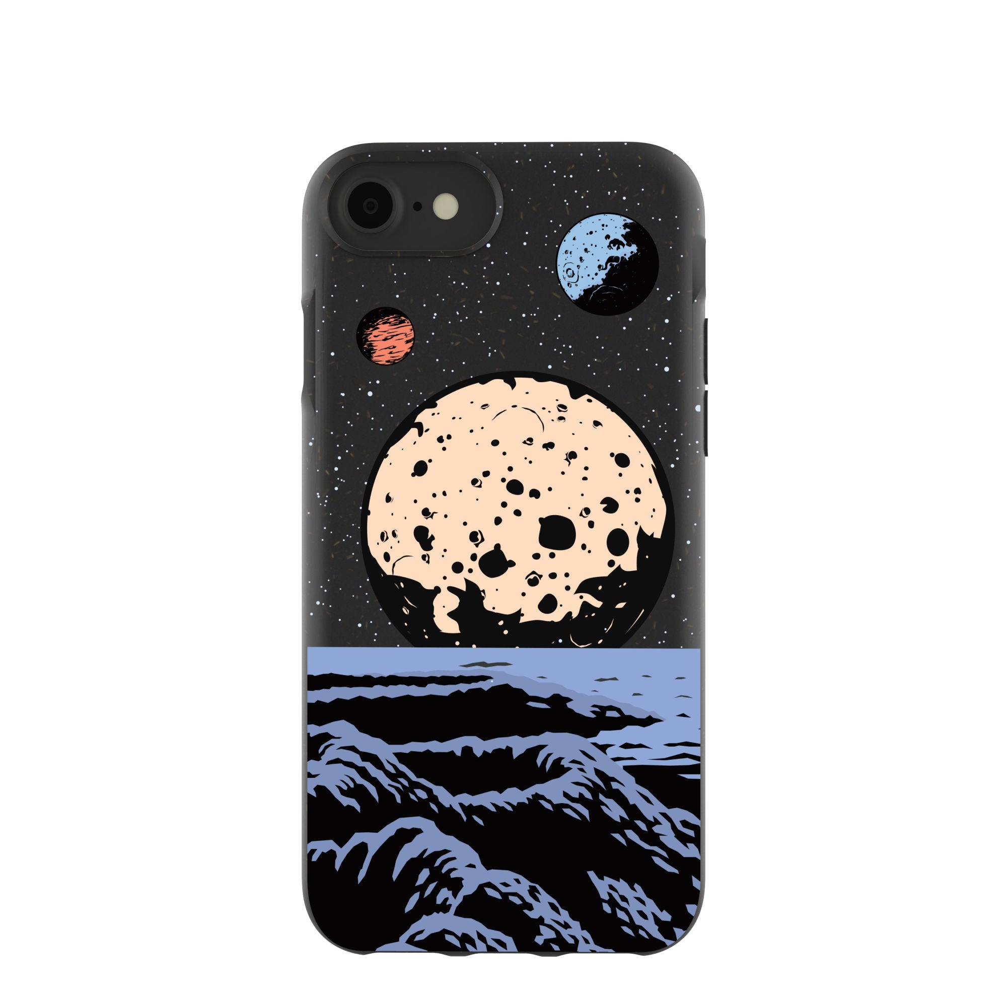 Black Retro Moon iPhone 6/6s/7/8/SE Case Refurbished - Pela Case refurbished available on Cerqular