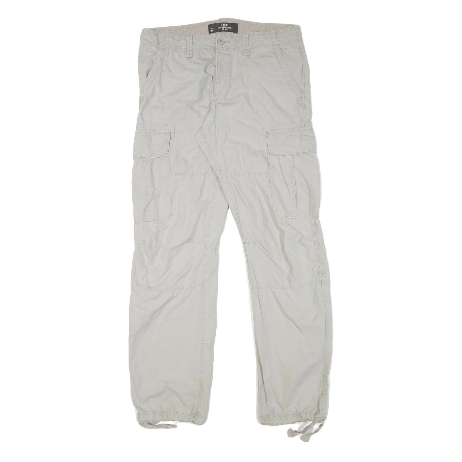 H&M Mens Relaxed Beige Cotton Blend Cargo Trousers W35 L31 Casual Zip Pocketed Refurbished - N/A refurbished available on Cerqular