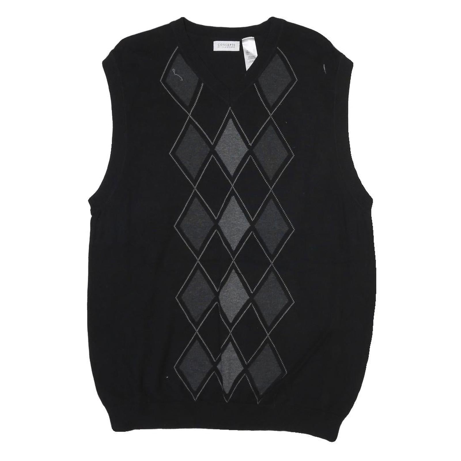 CONCEPTS Mens Black Patterned V-Neck Chunky Knit XL Argyle Sweater Vest Cotton Refurbished - N/A refurbished available on Cerqular