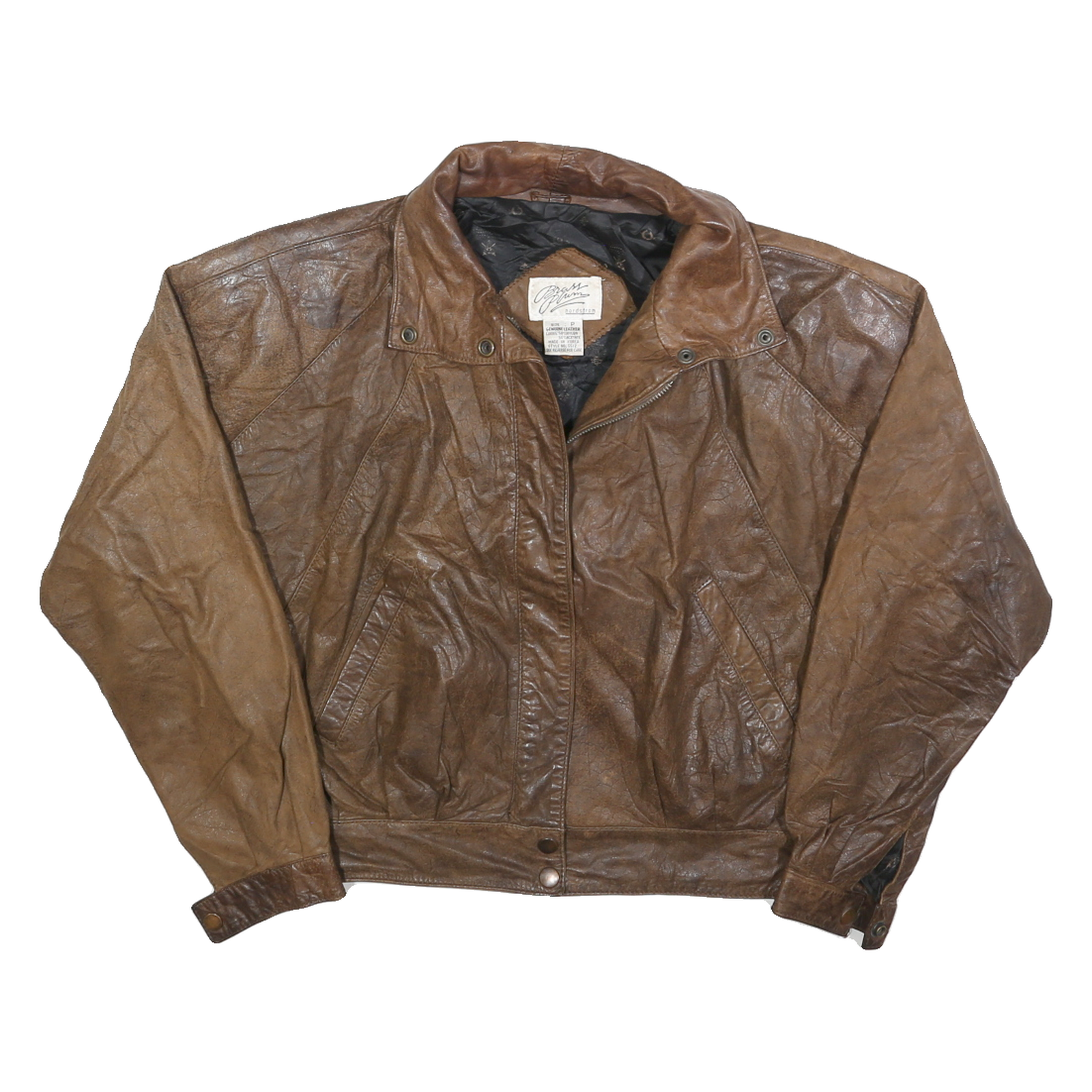 BRASS PLUM Womens Brown Leather Zip Jacket S Soft Supple Classic Stylish Refurbished - N/A refurbished available on Cerqular