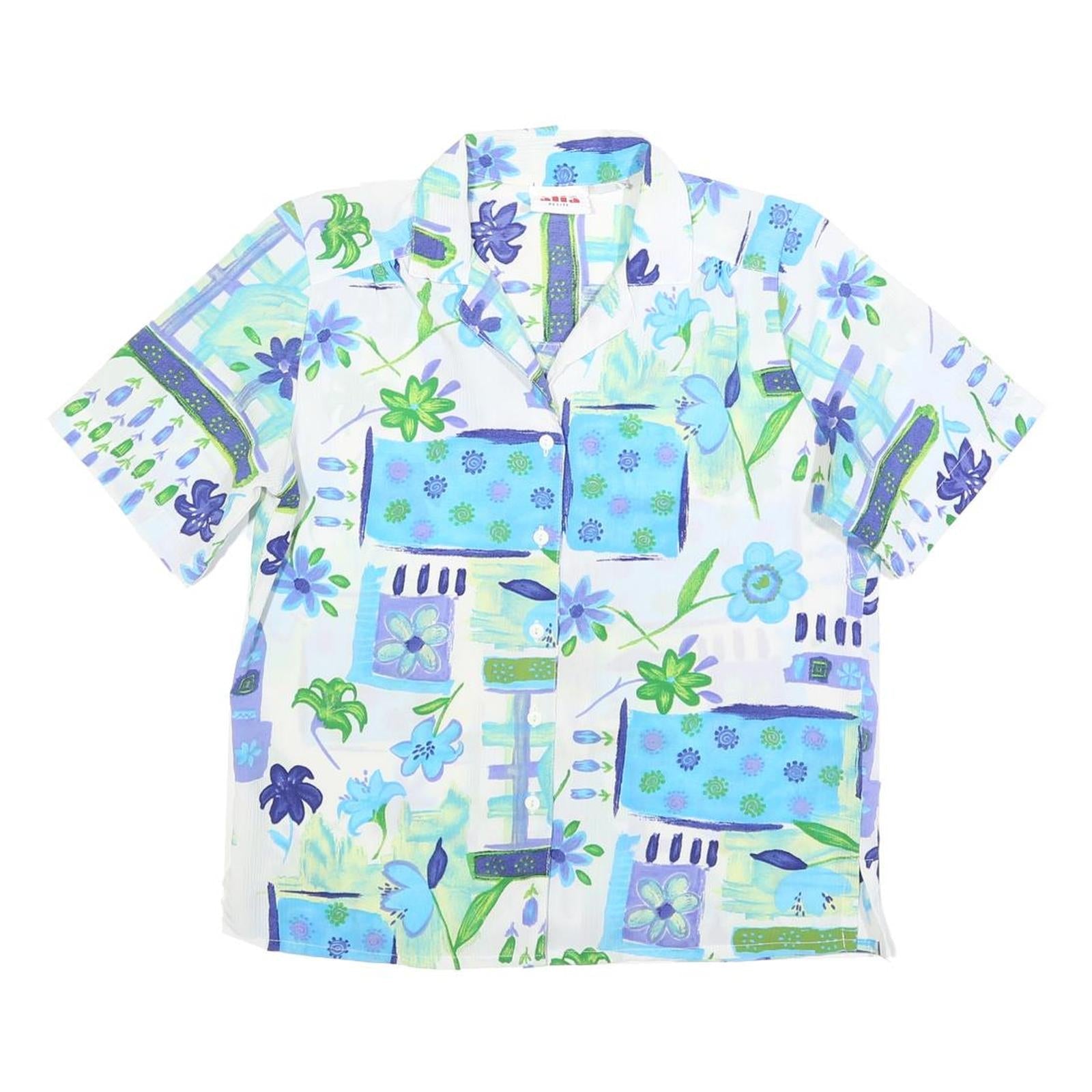 ALIA Womens Blue & Green Floral Print Top Short Sleeve Collared Shirt S Refurbished - N/A refurbished available on Cerqular