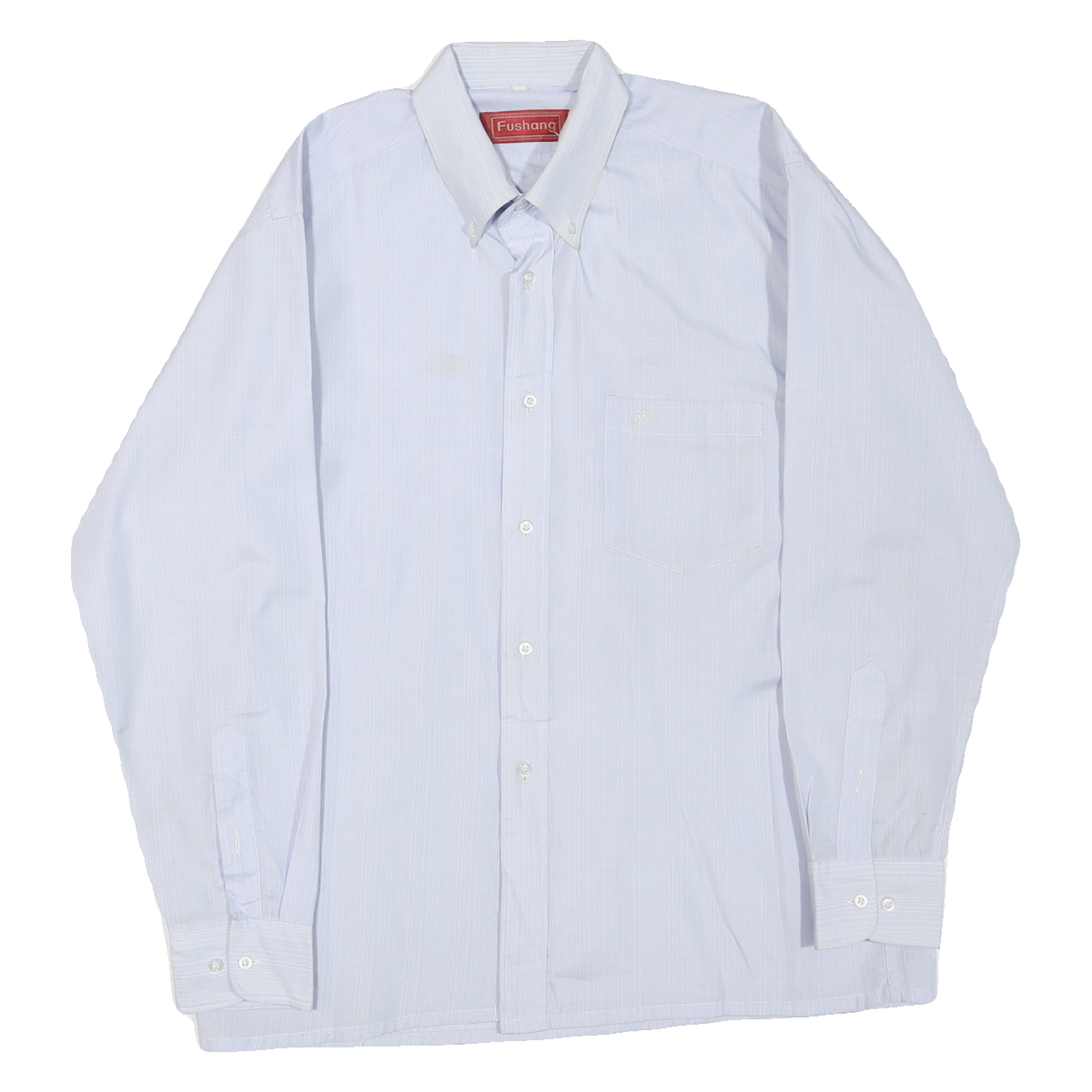 FUSHANG Mens White Light Blue Striped Button-Down Shirt L Formal Smart Casual Refurbished - N/A refurbished available on Cerqular