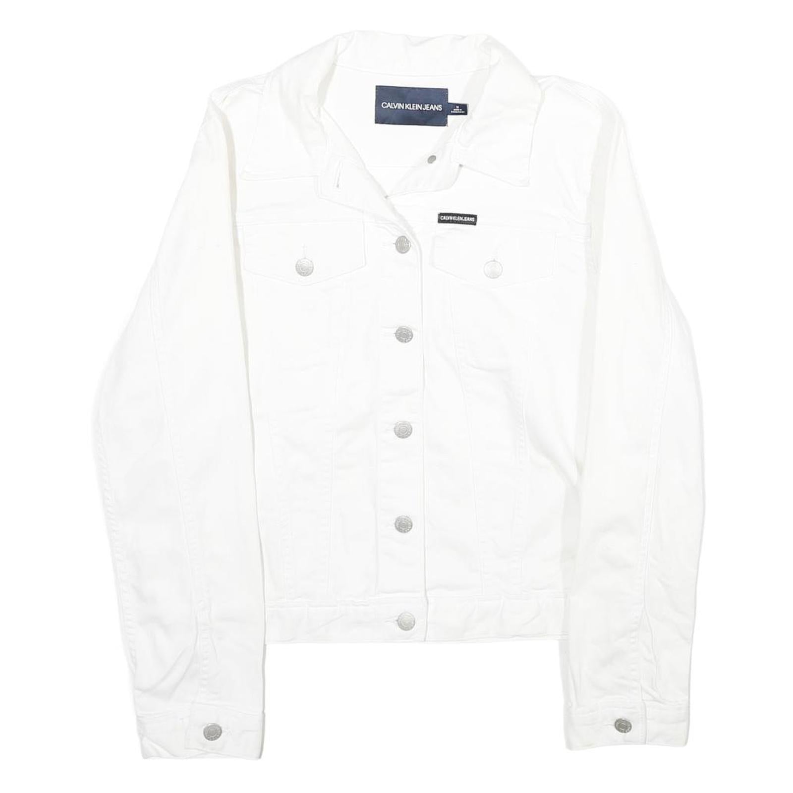 CALVIN KLEIN JEANS Womens White Cotton Denim Jacket M Button Plain Button Refurbished - N/A refurbished available on Cerqular