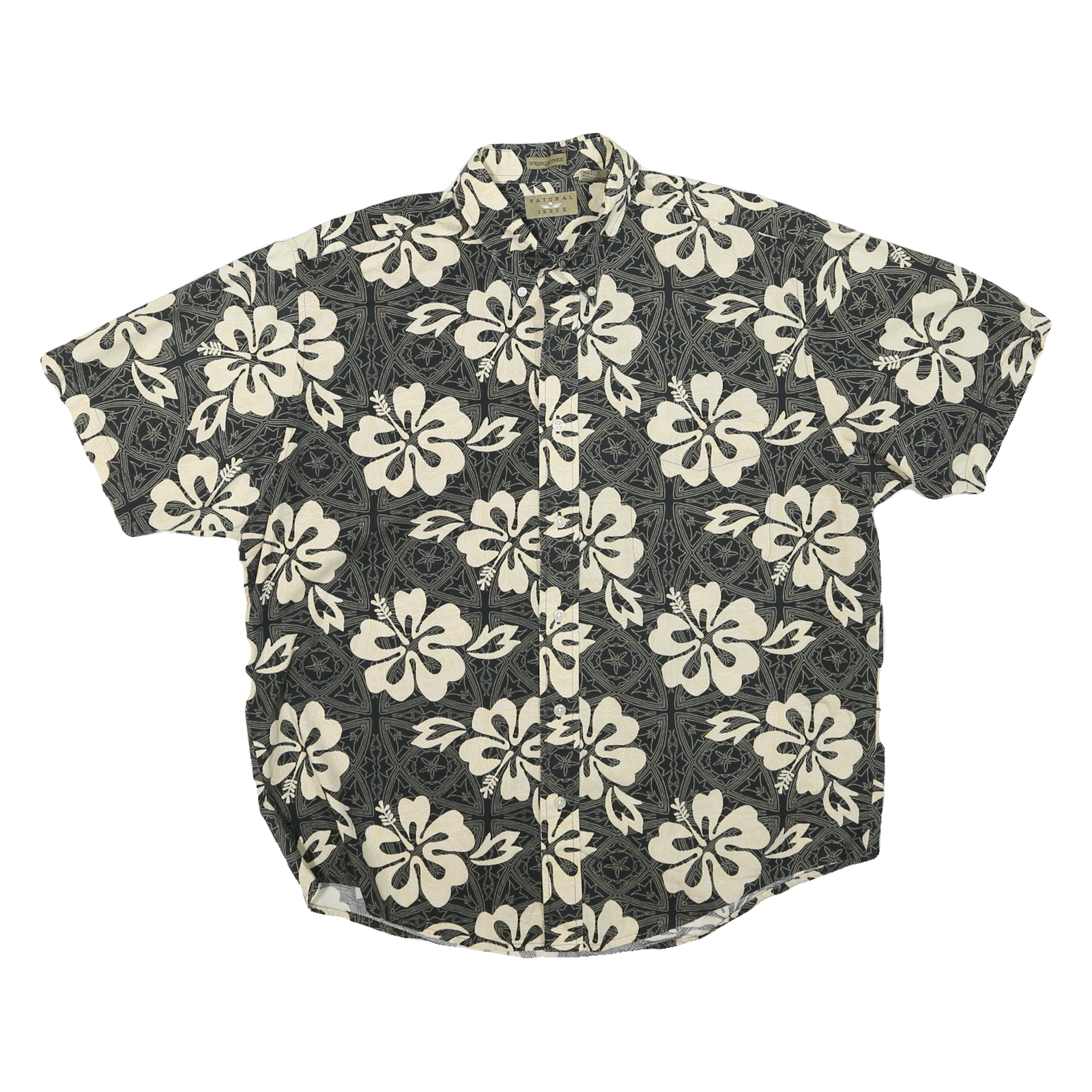 NATURAL ISSUE Mens Black & Cream Floral Cotton Blend Shirt L Relaxed Fit Summer Refurbished - N/A refurbished available on Cerqular