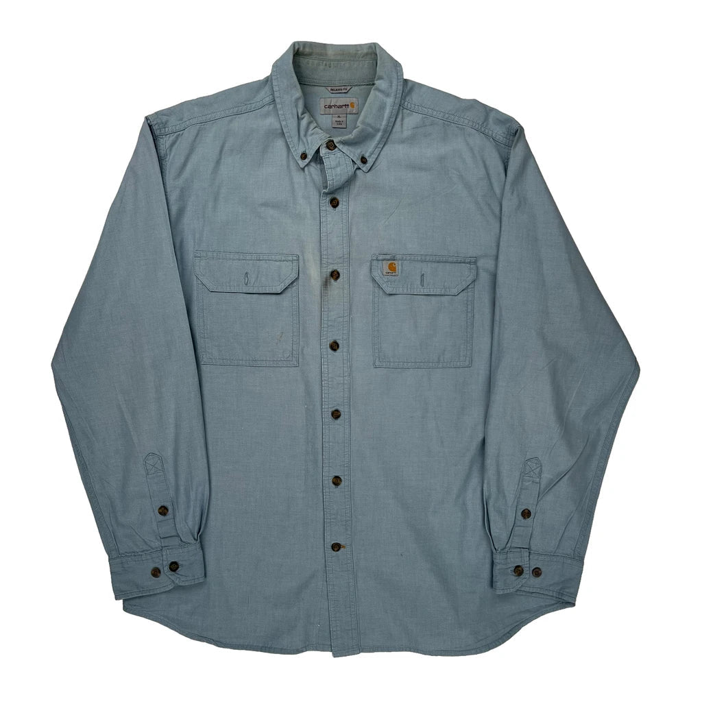 Carhartt Shirt - XL Blue Cotton Refurbished - Thrifted (note: this is a term often used to describe second- refurbished available on Cerqular