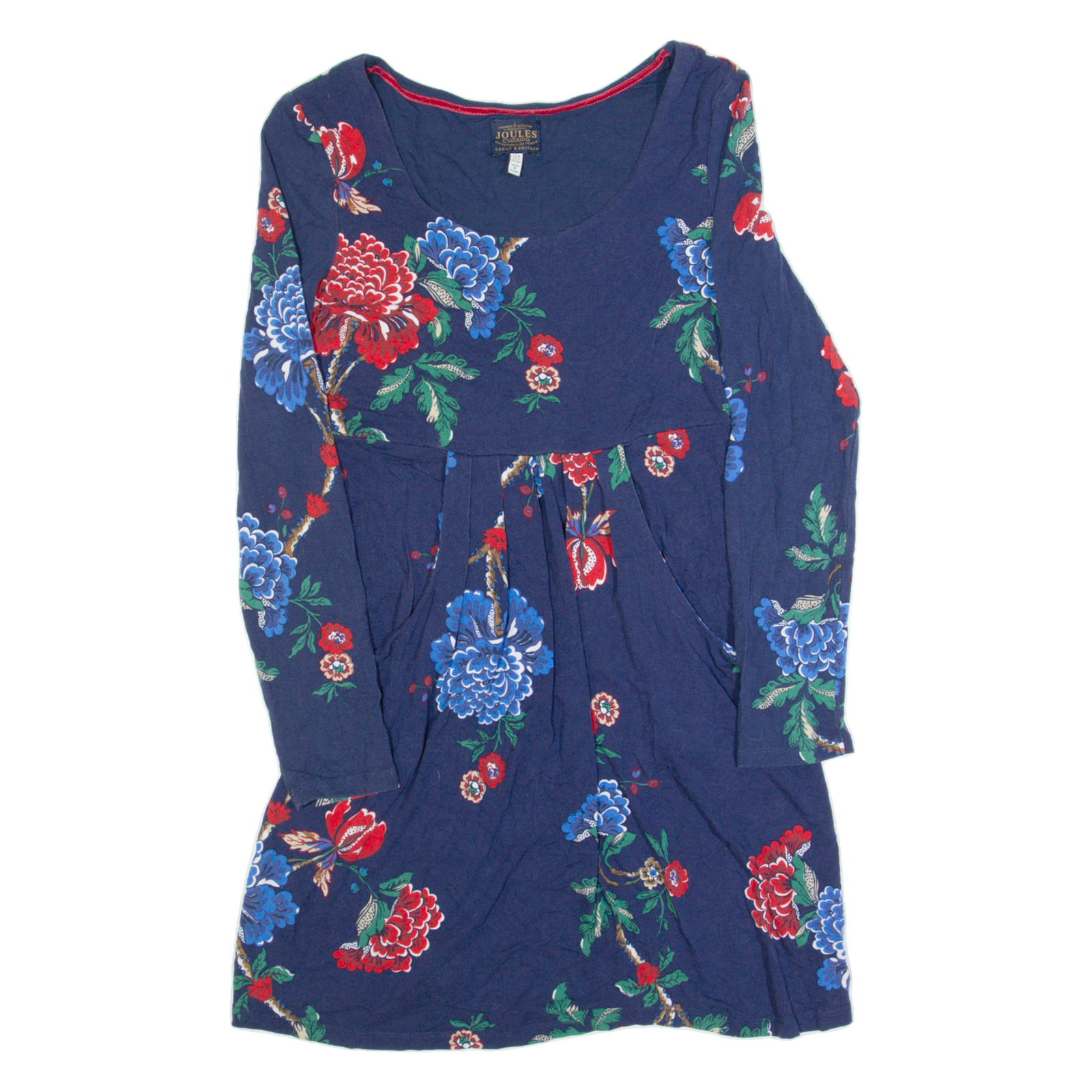 JOULES Womens Day Dress Blue Floral Long Sleeve Knee Length UK 8 Refurbished - N/A refurbished available on Cerqular