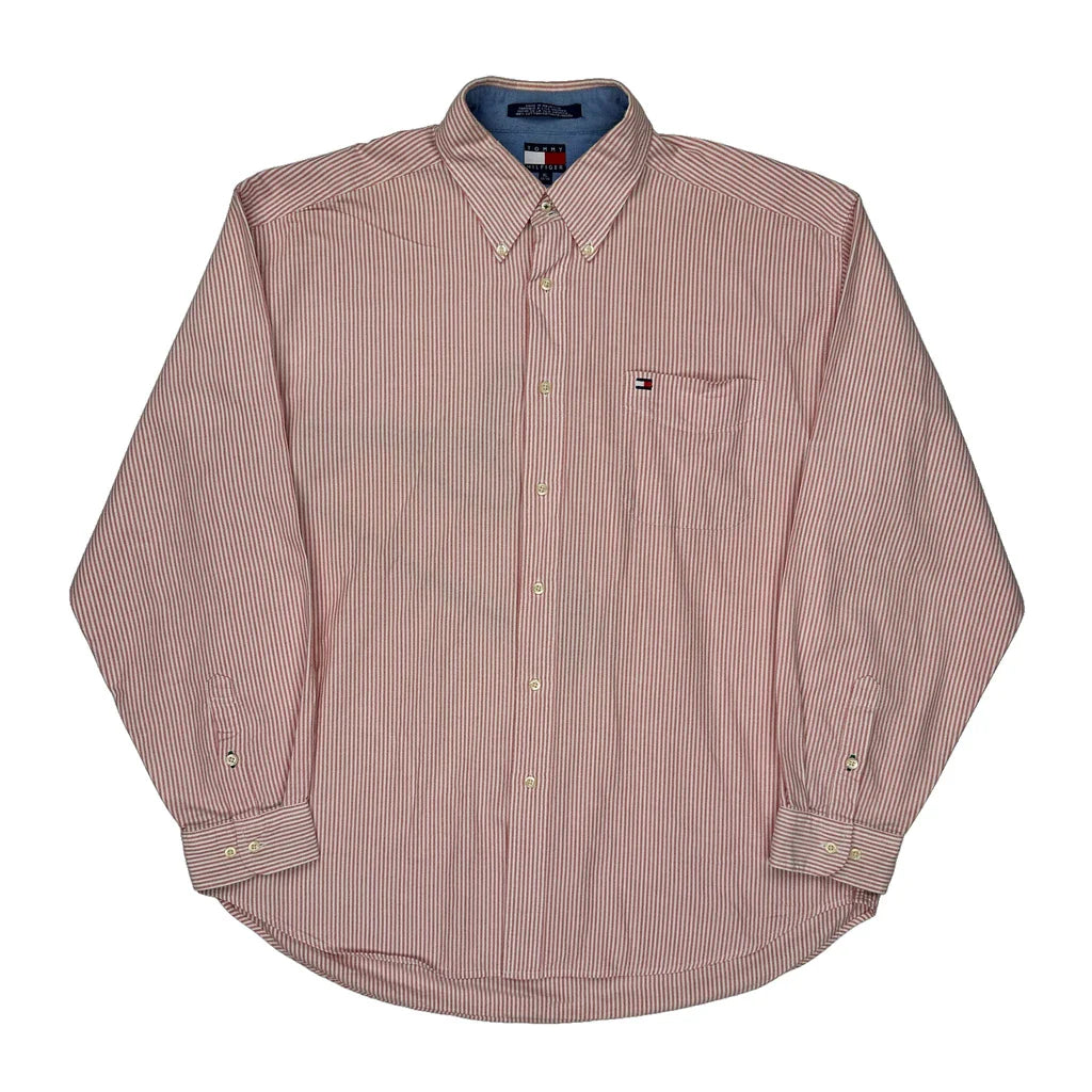 Tommy Hilfiger Striped Shirt - XL Red Cotton Refurbished - Thrifted (note: this is a term often used to describe second- refurbished available on Cerqular