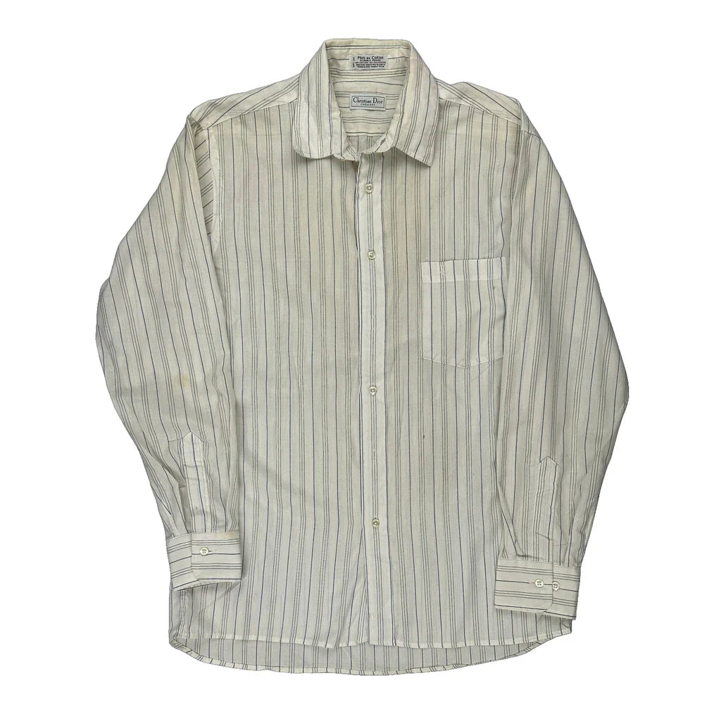 Christian Dior Striped Shirt - Medium Cream Cotton Blend Refurbished - Thrifted (note: this is a term often used to describe second- refurbished available on Cerqular