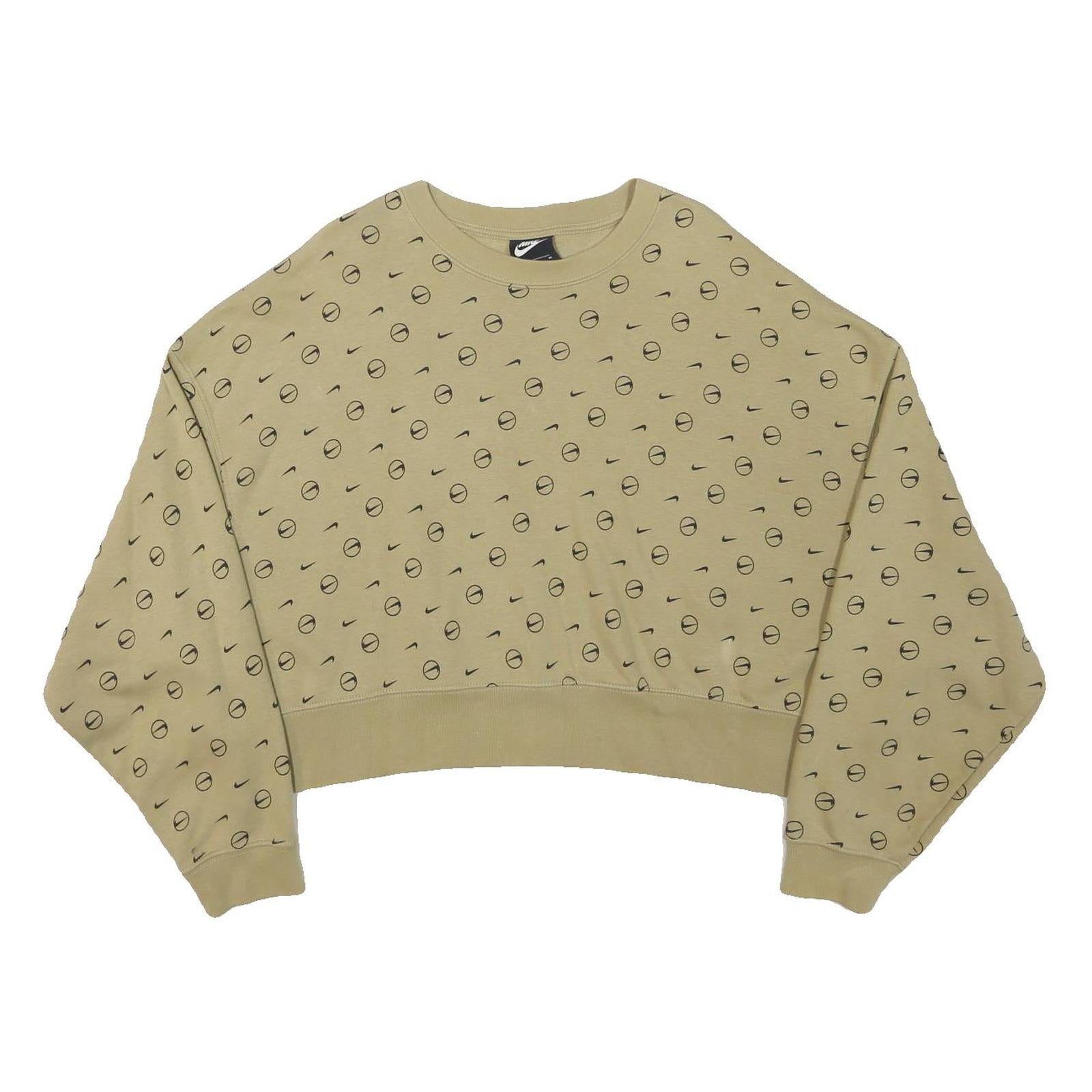 NIKE Womens Beige Cotton Blend Crew Neck M Logo Print Cropped Sweatshirt Refurbished - N/A refurbished available on Cerqular