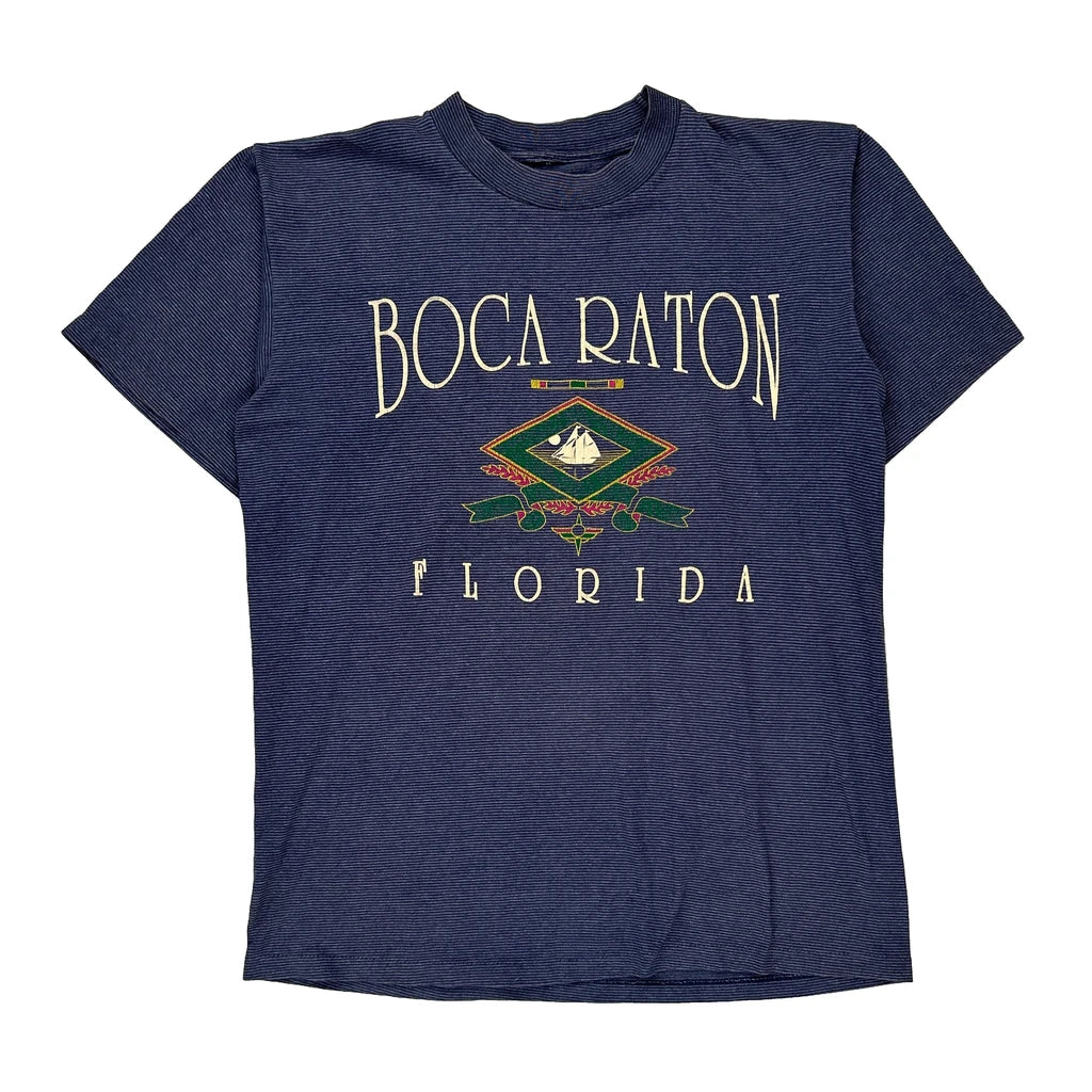 Boca Raton Florida Unbranded Single Stitch T-Shirt - Large Blue Cotton Refurbished - Thrifted (note: this is a term often used to describe second- refurbished available on Cerqular