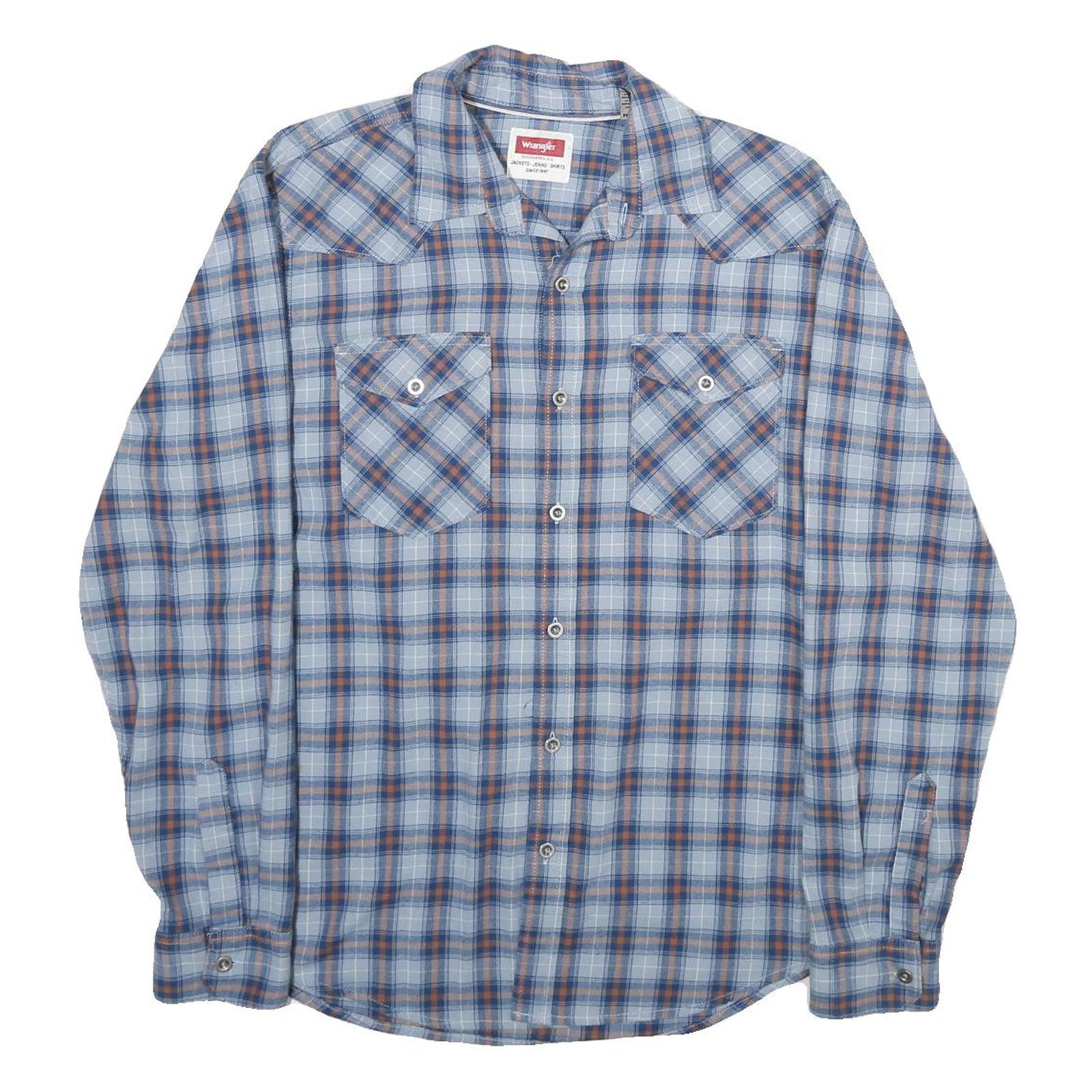 WRANGLER Mens Blue & Brown Checked Shirt M Cotton Blend Casual Western Work Refurbished - N/A refurbished available on Cerqular