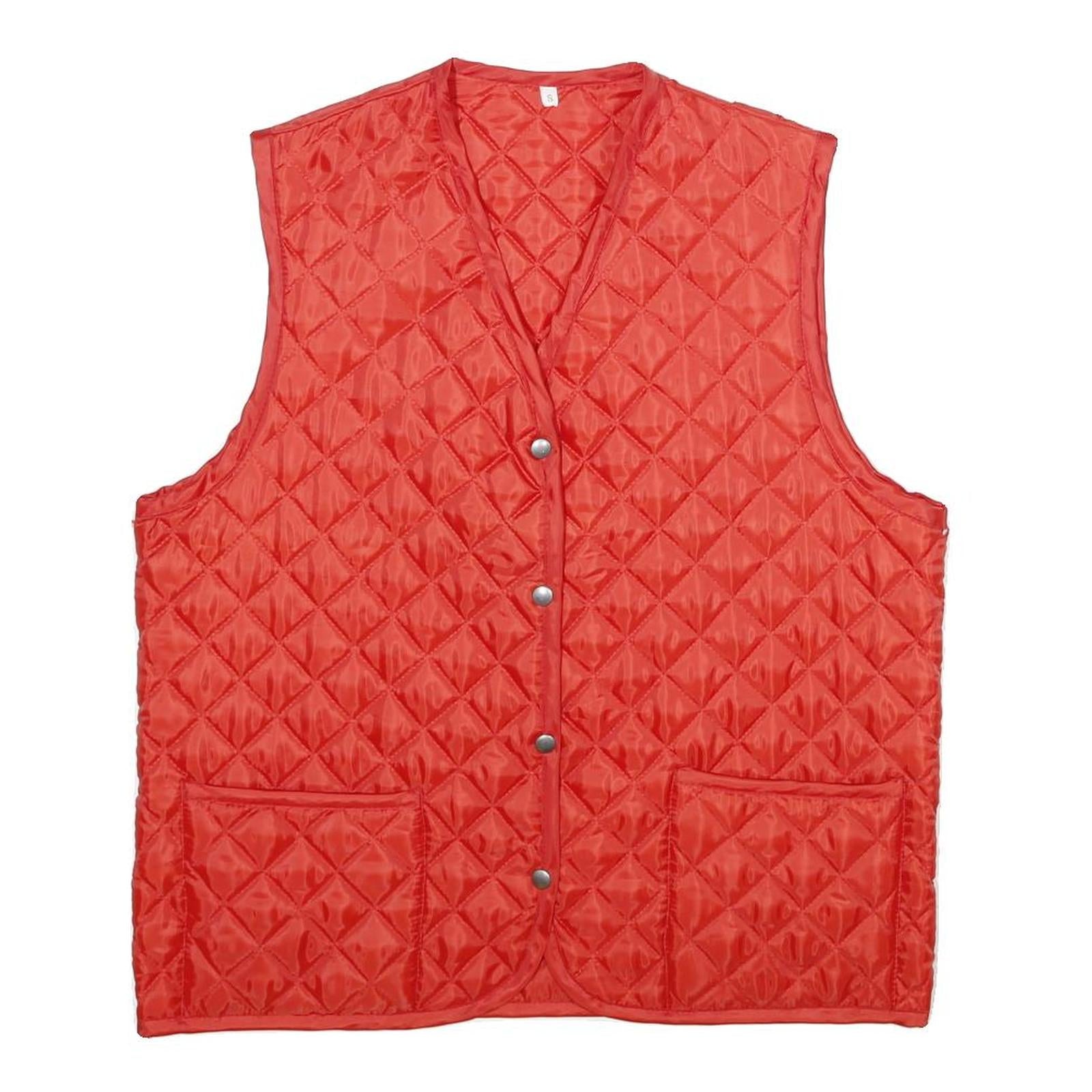 Womens Red Quilted Jacket S Polyester Button Closure Pockets Casual Vest Refurbished - N/A refurbished available on Cerqular