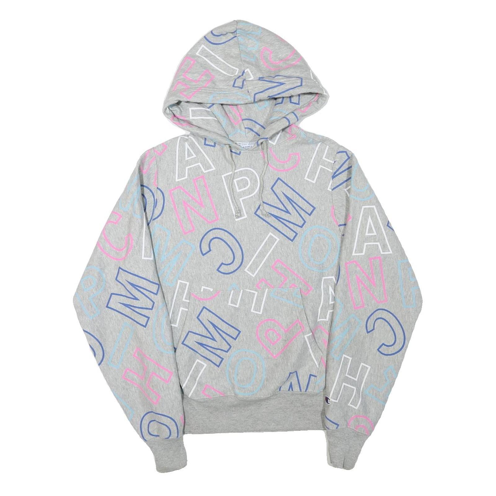 CHAMPION Mens Grey Hoodie S All Over Print Cotton Blend Pullover Casual Refurbished - N/A refurbished available on Cerqular
