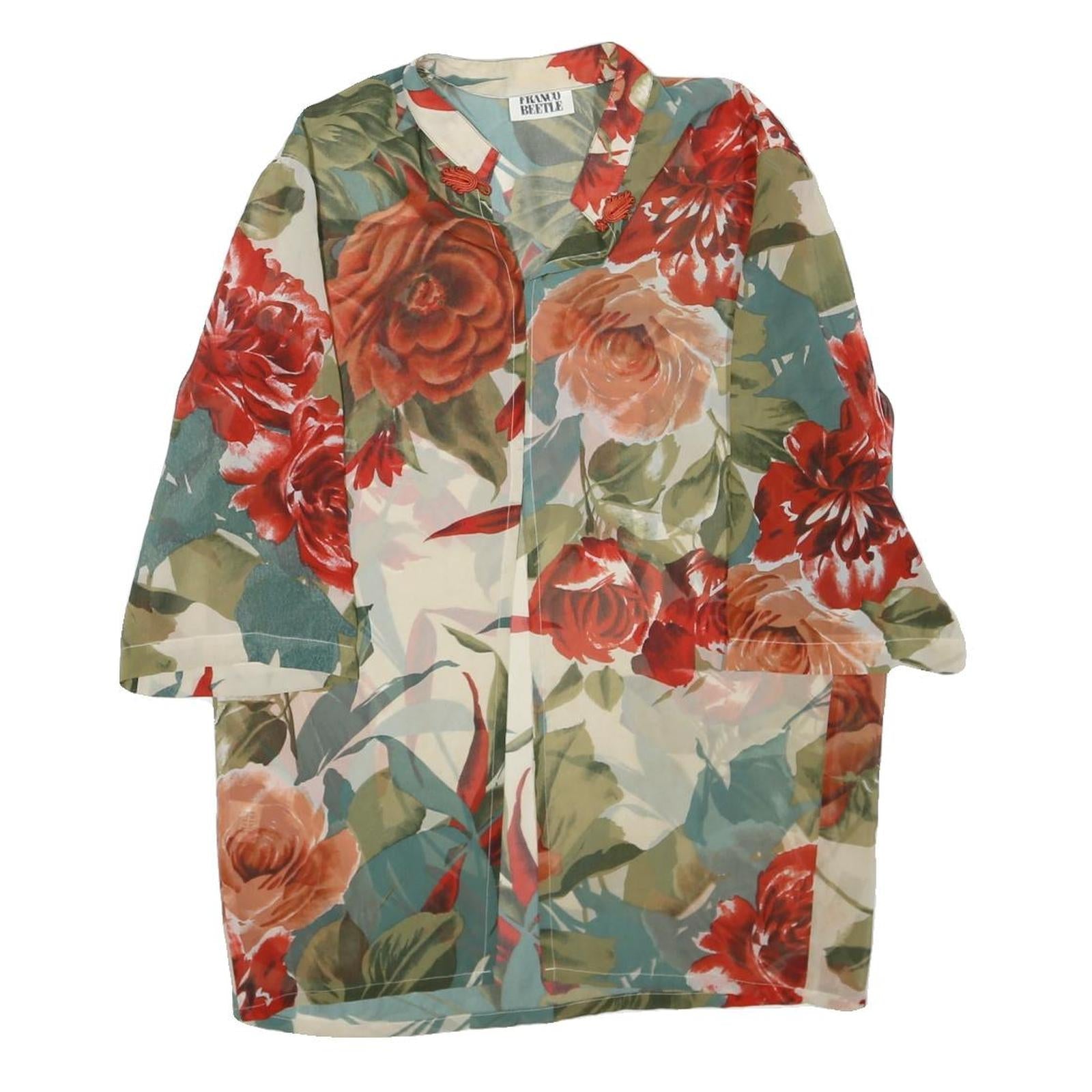 FRANCO BEETLE Womens Floral Print Short Sleeve Collar Top S Summer Casual Refurbished - N/A refurbished available on Cerqular