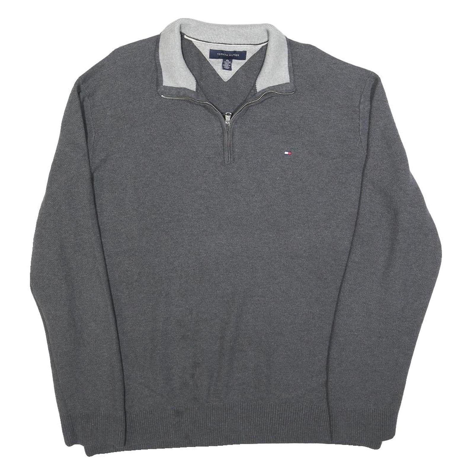TOMMY HILFIGER Mens Grey Plain Cotton Blend Pullover V-Neck Jumper 2XL Refurbished - N/A refurbished available on Cerqular