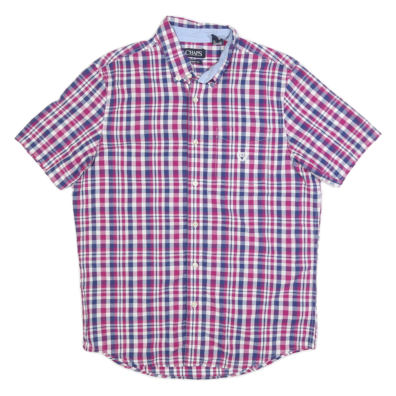 CHAPS Mens Pink & Blue Check Shirt M Button Down Short Sleeve Casual Cotton Refurbished - N/A refurbished available on Cerqular