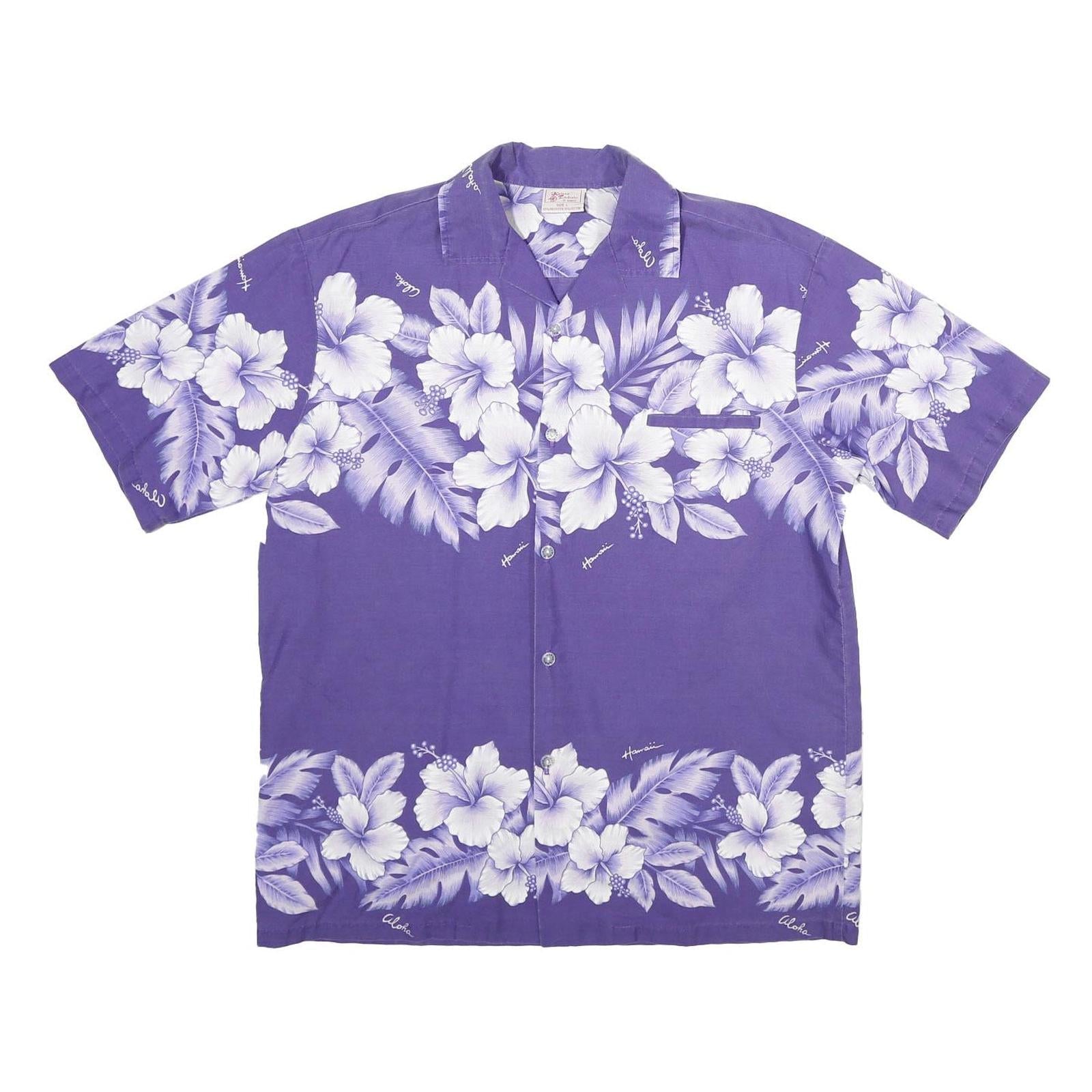 KALENA FASHIONS Mens Purple & White Hawaiian Shirt L Summer Floral Print Refurbished - N/A refurbished available on Cerqular