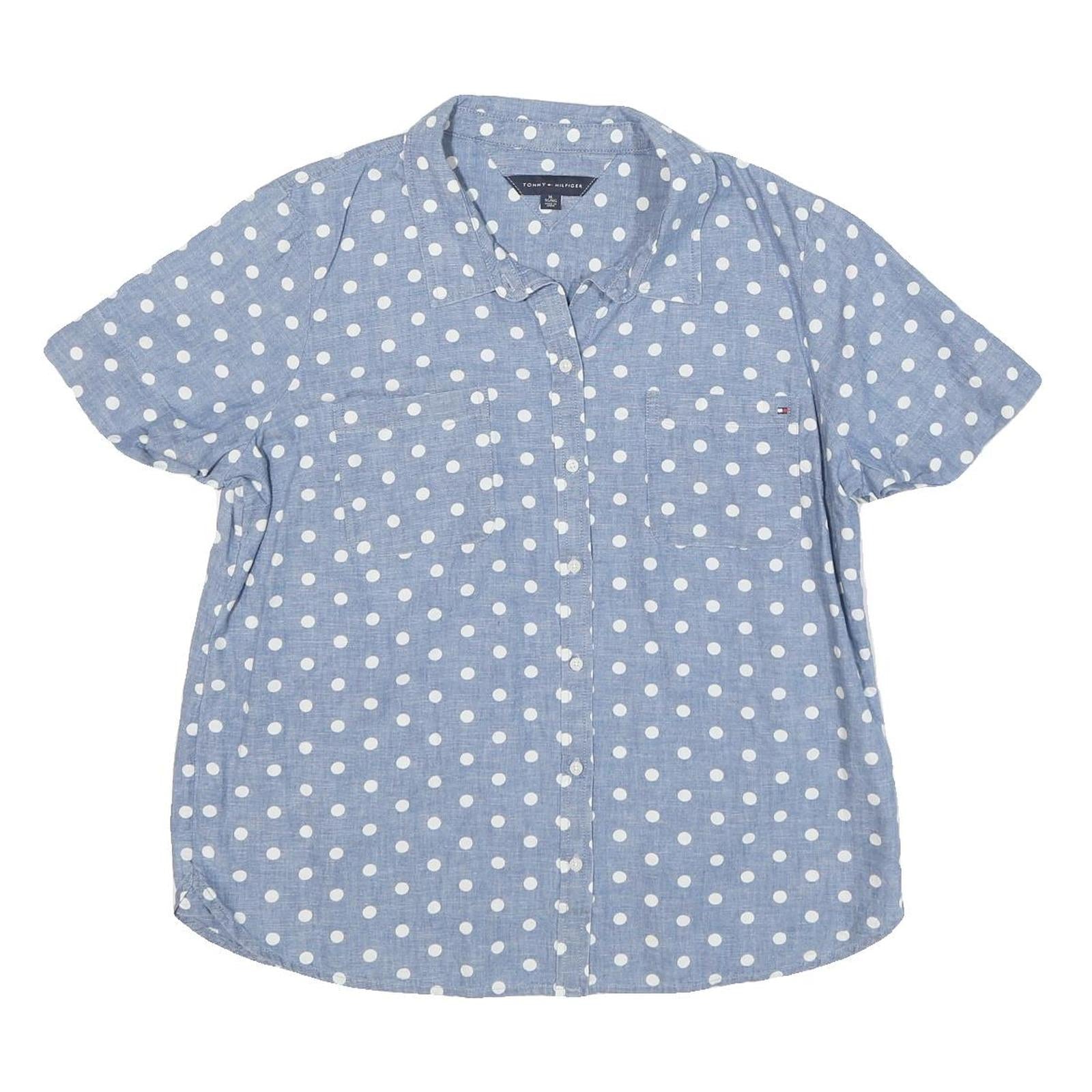 TOMMY HILFIGER Womens Blue & White Polka Dot Shirt XL Cotton Blend Summer Casual Refurbished - N/A refurbished available on Cerqular
