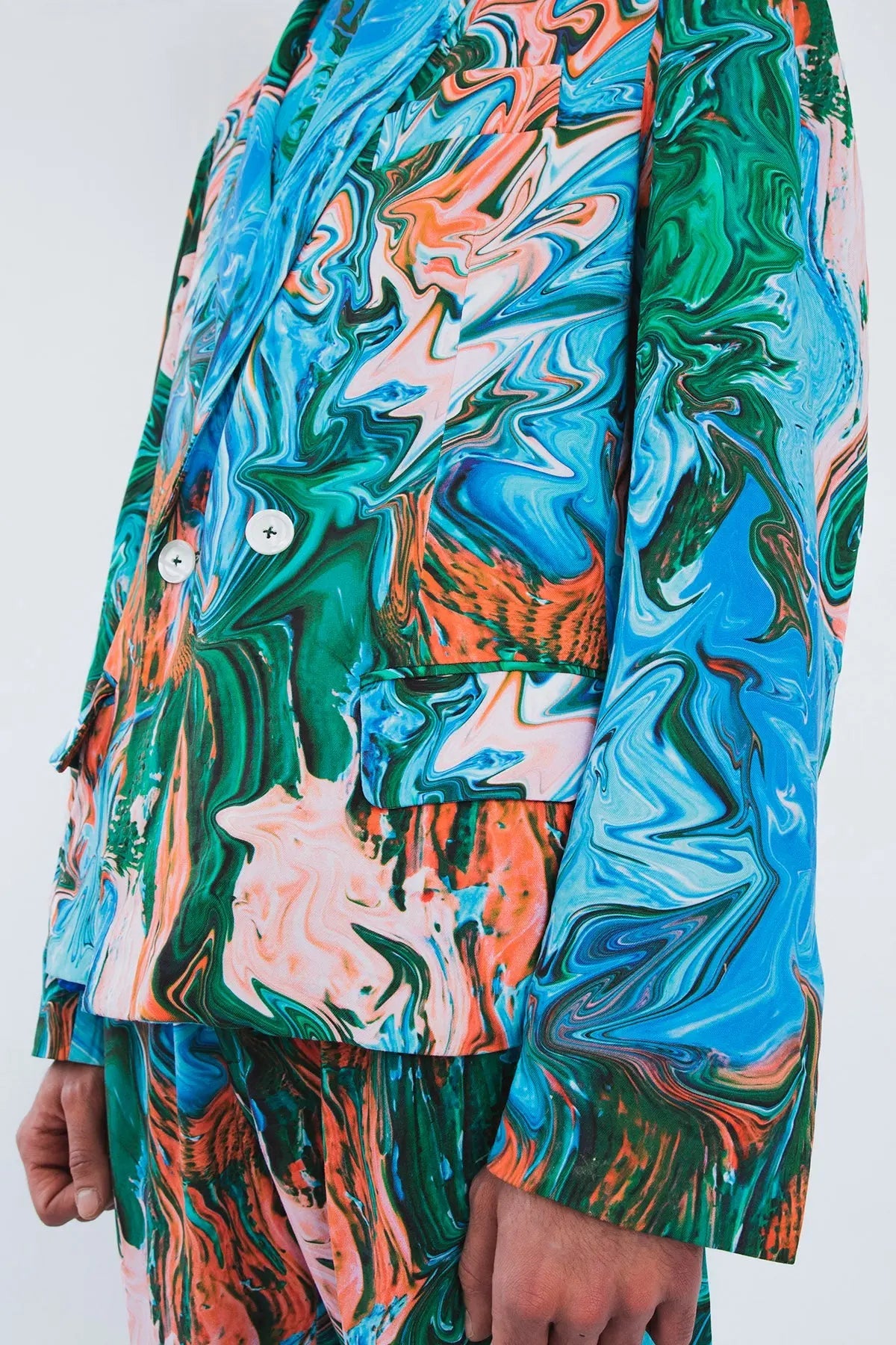Double Breasted Shawl Jacket in Paint Stroke Pre Order | Size: XXL (46) Refurbished - N/A (Note: There is no well-known brand by this name refurbished available on Cerqular
