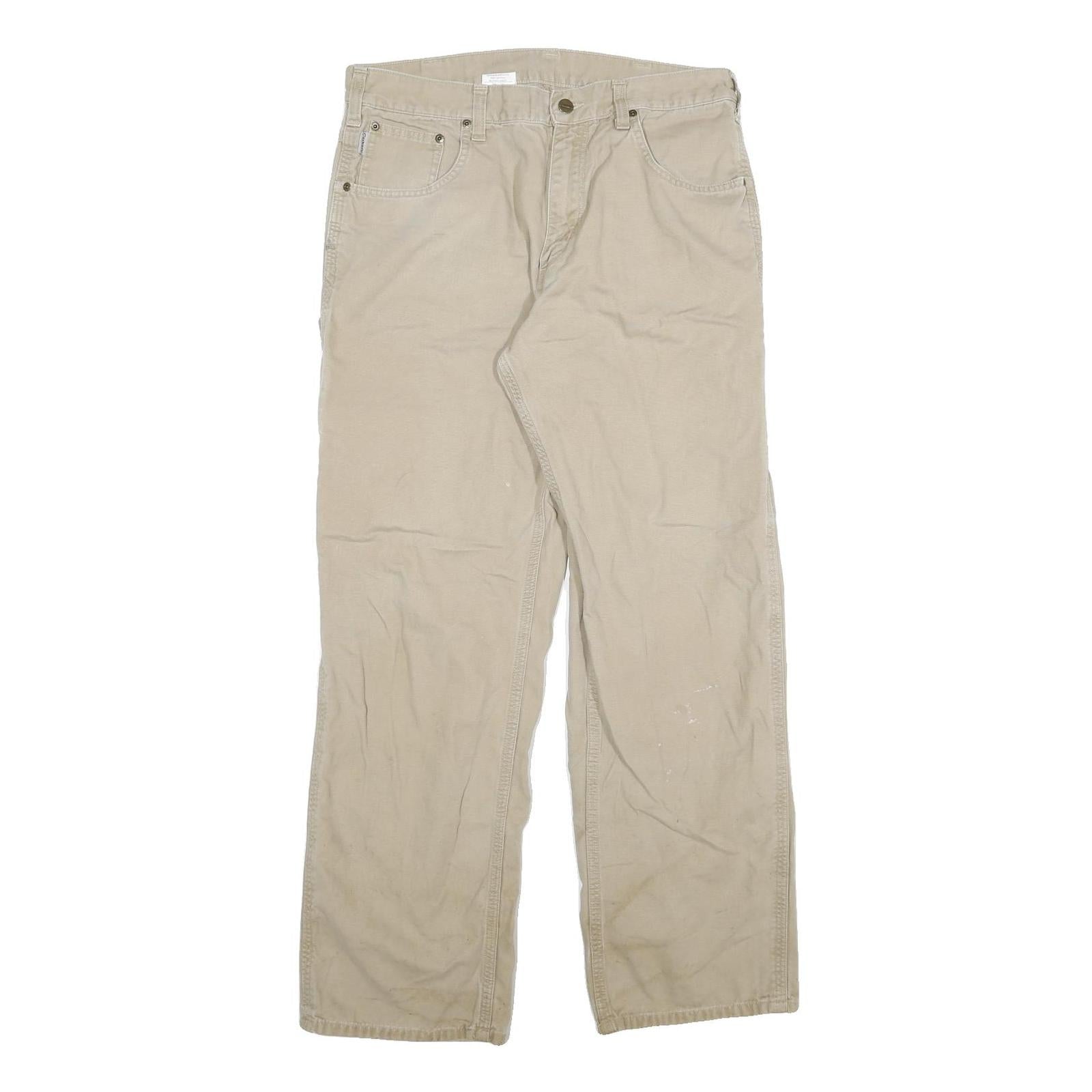 CARHARTT Mens Cotton Blend Beige Loose Straight Leg Trousers W34 L32 Workwear Refurbished - N/A refurbished available on Cerqular