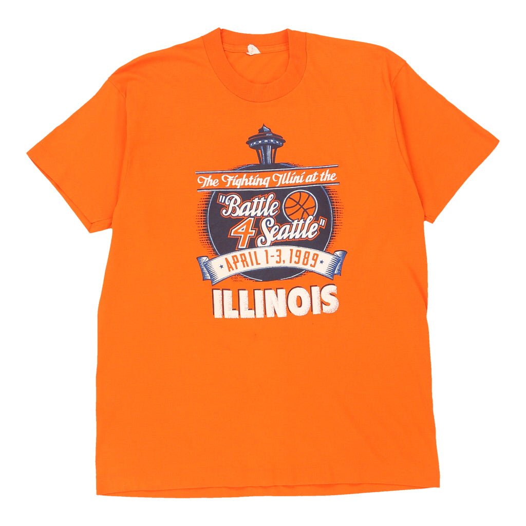 Single Stitch 1980s Fighting Illinois.  Screen Stars College T-Shirt - Large Orange Cotton Refurbished - Thrifted (note: this is a term often used to describe second- refurbished available on Cerqular
