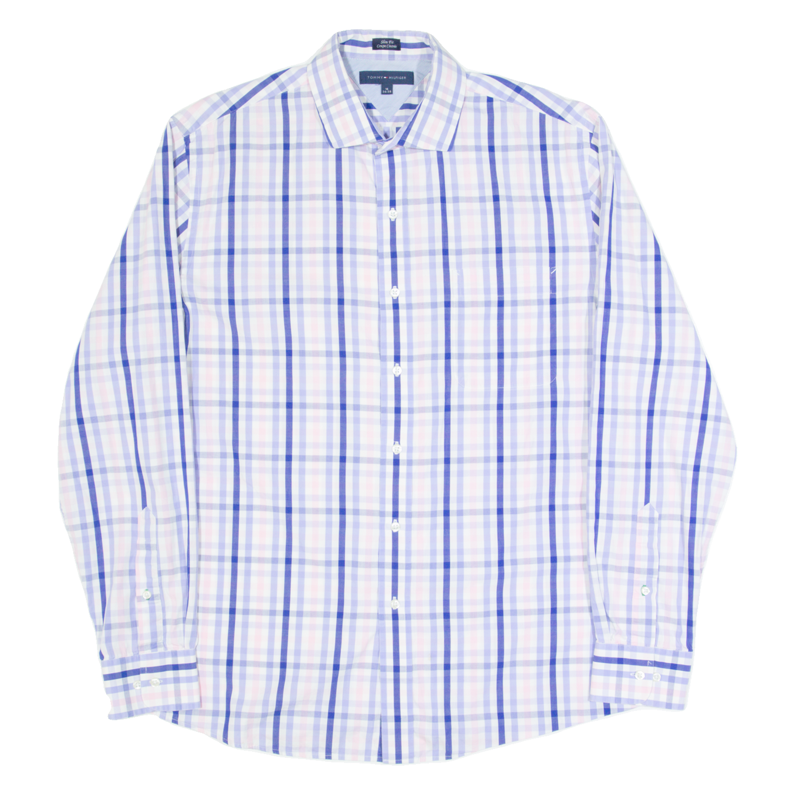 TOMMY HILFIGER Slim Fit Mens Shirt Blue Check Long Sleeve L Refurbished - N/A refurbished available on Cerqular