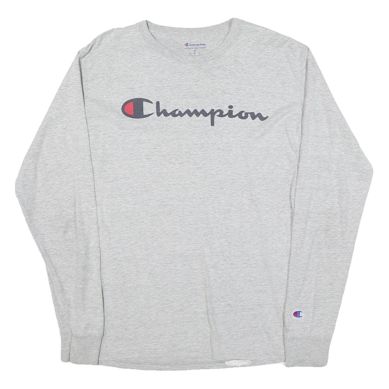 CHAMPION Mens Grey Long Sleeve Crew Neck Signature Logo T-Shirt M Refurbished - N/A refurbished available on Cerqular