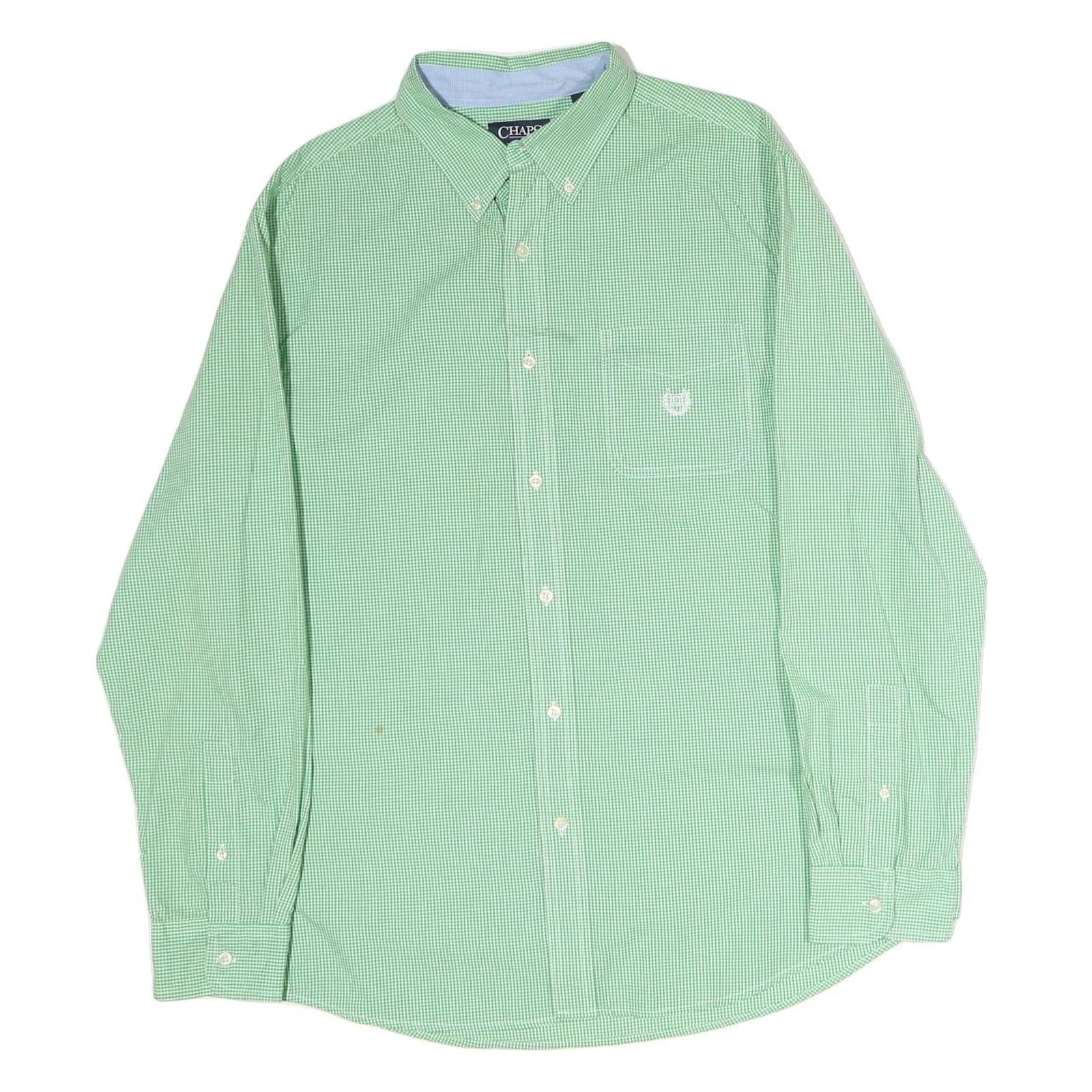 CHAPS Mens Green & White Check Shirt L Button-Down Collar Long Sleeve Cotton Refurbished - N/A refurbished available on Cerqular