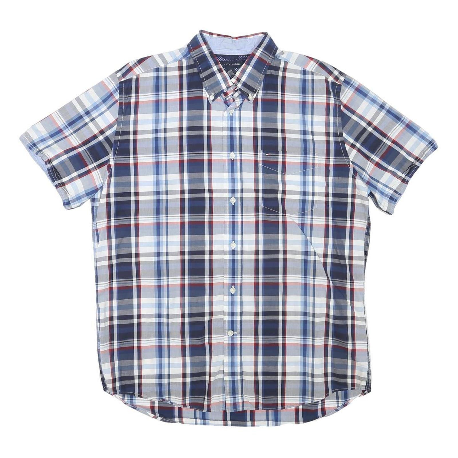 TOMMY HILFIGER Mens Blue & White Check Shirt L Button-Down Cotton Casual Summer Refurbished - N/A refurbished available on Cerqular