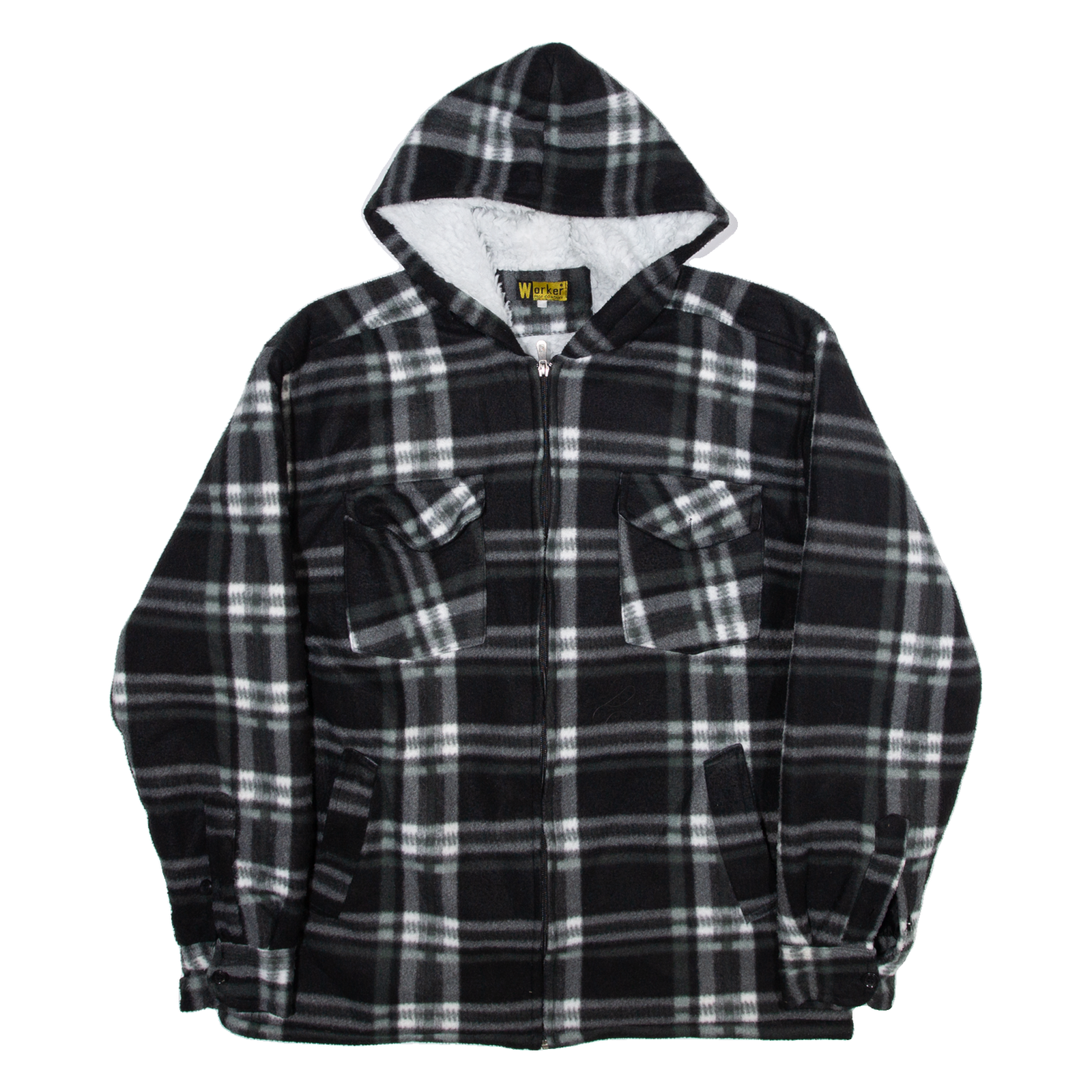 WORKER Mens Jacket Black Wool Hooded Check XL Refurbished - N/A refurbished available on Cerqular