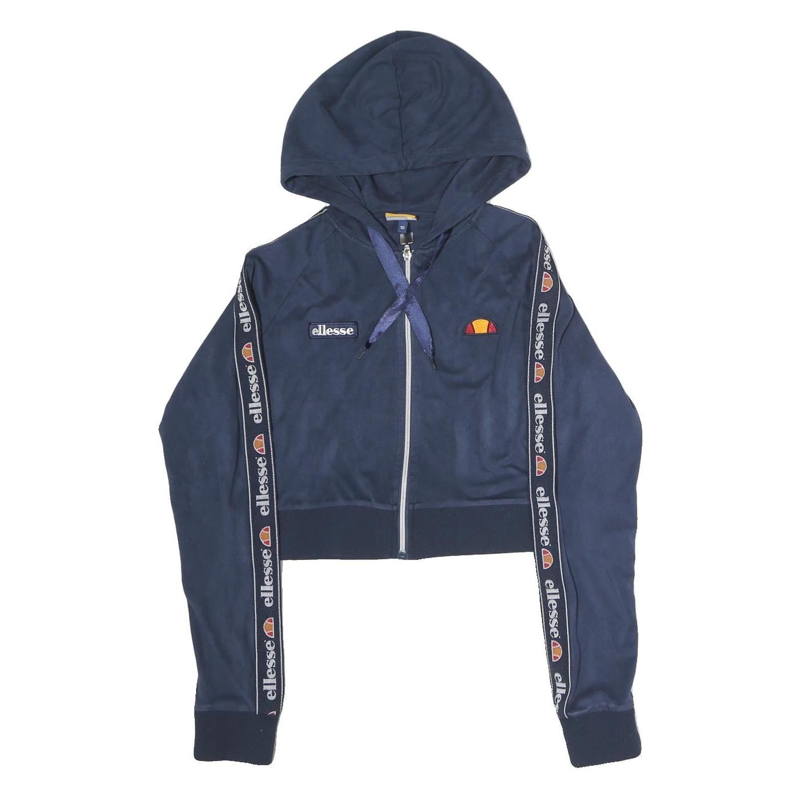 ELLESSE Womens Navy Blue Zip Hoodie UK 10 Logo Tape Sleeve Casual Refurbished - N/A refurbished available on Cerqular