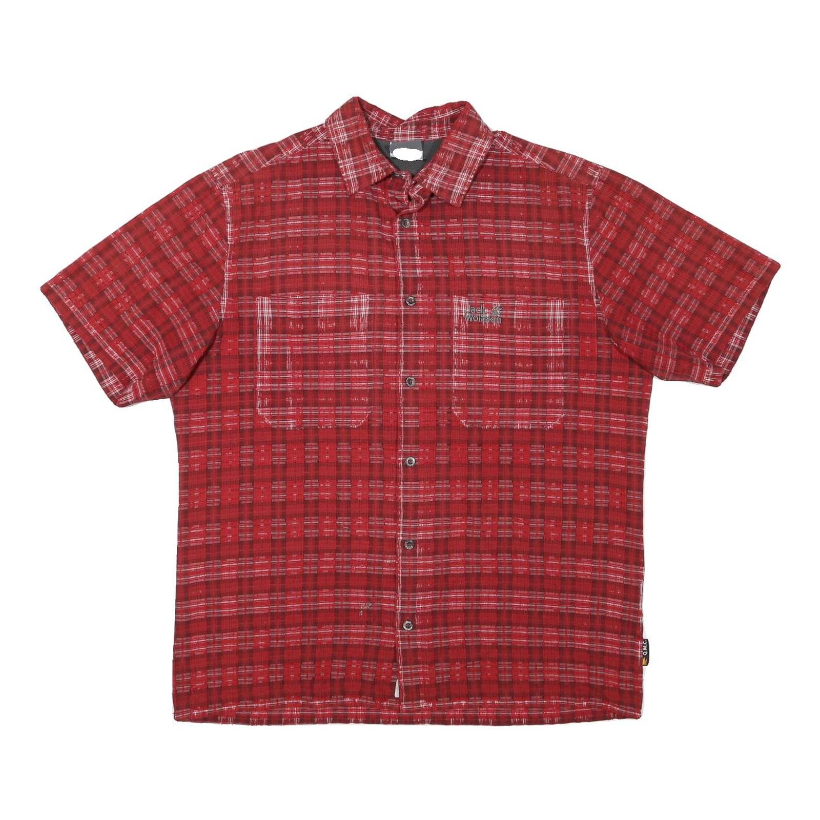 JACK WOLFSKIN Mens Red Check Shirt L Outdoor Button Up Short Sleeve Refurbished - N/A refurbished available on Cerqular