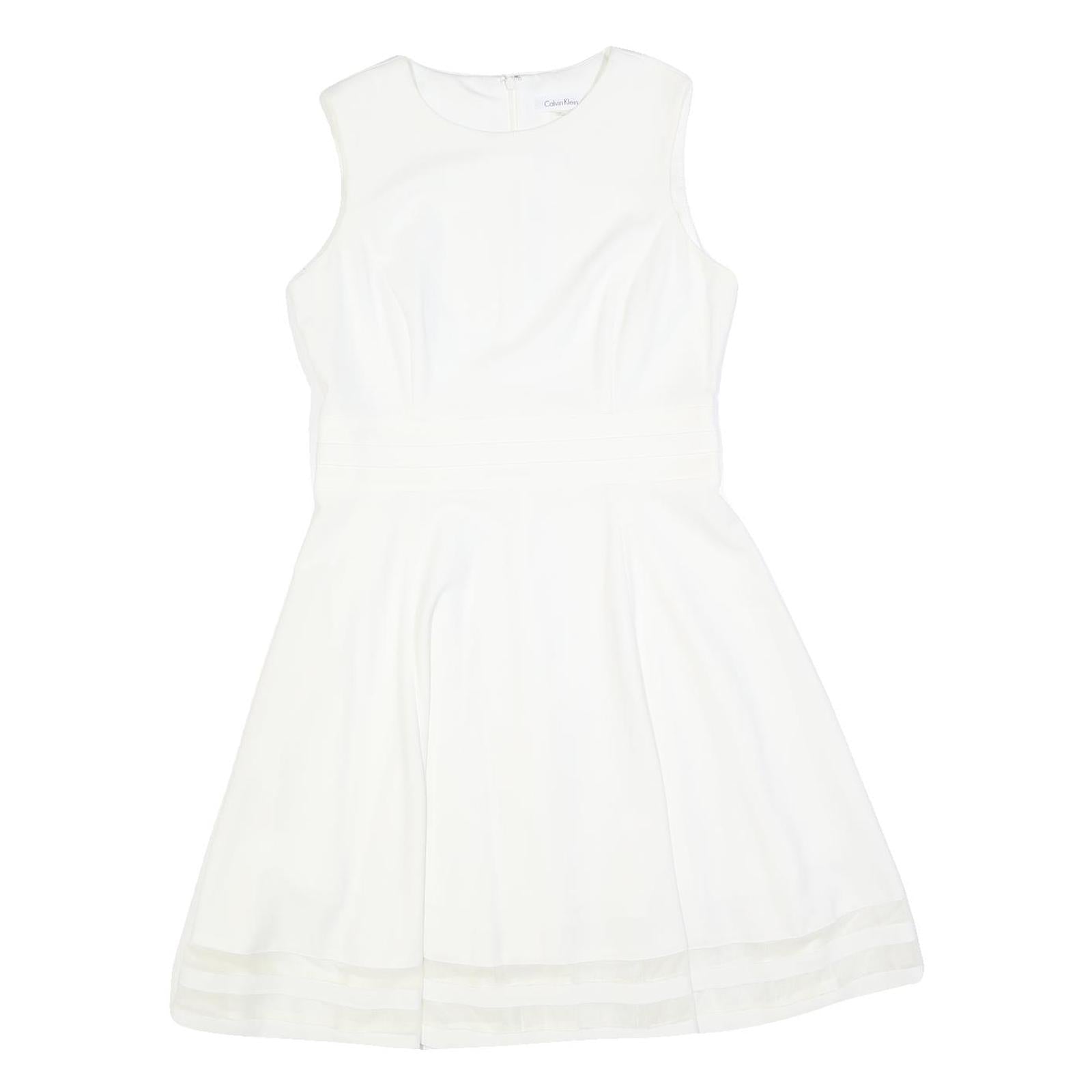 CALVIN KLEIN Womens White Fit & Flare Cotton Blend Sleeveless Knee Length Dress Refurbished - N/A refurbished available on Cerqular