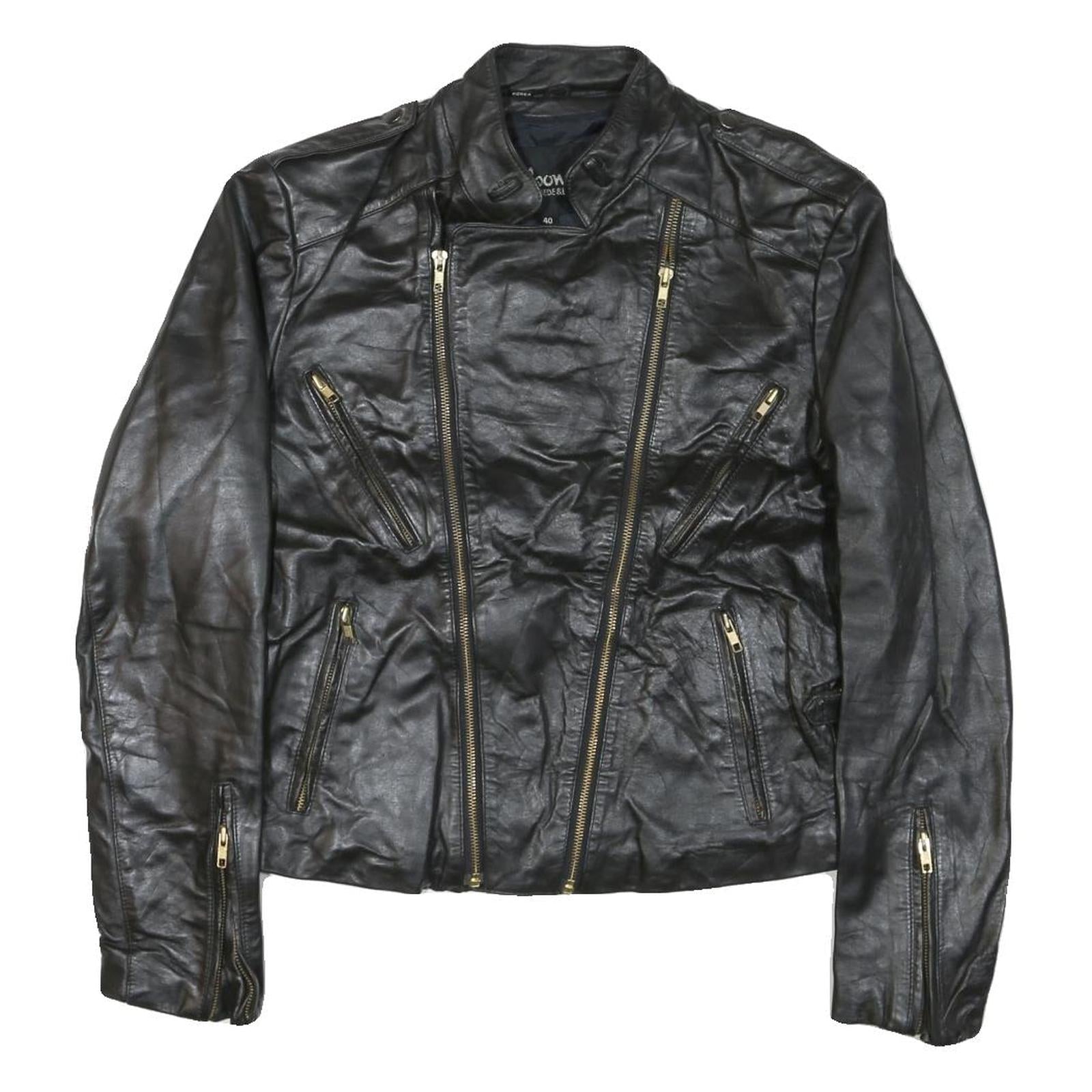 WILSON Womens Black Leather Biker Jacket M Zip Soft Real Stylish Zipped Refurbished - N/A refurbished available on Cerqular
