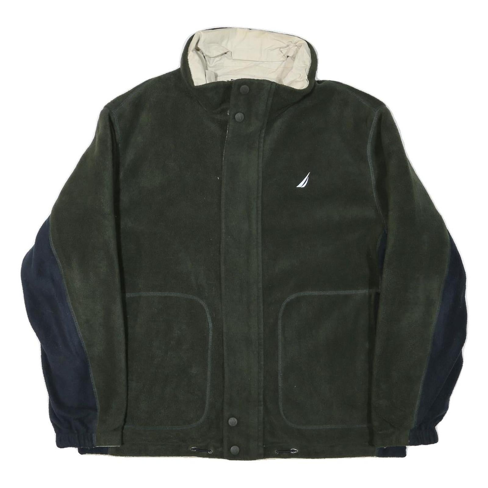 NAUTICA Mens Green & Navy Outdoor Reversible Jacket L Polyester Blend Fleece Refurbished - N/A refurbished available on Cerqular