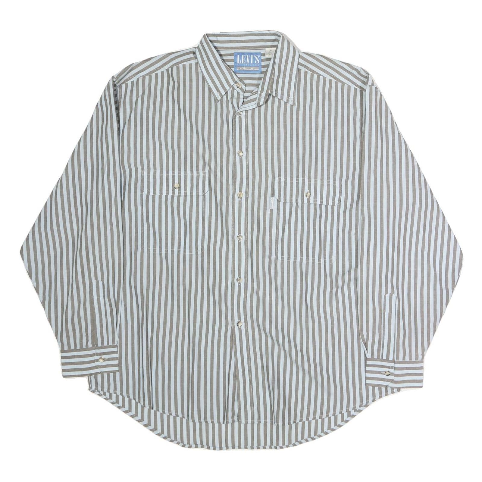 LEVI'S Mens Beige & White Striped Shirt XL Button Down Cotton Casual Refurbished - N/A refurbished available on Cerqular