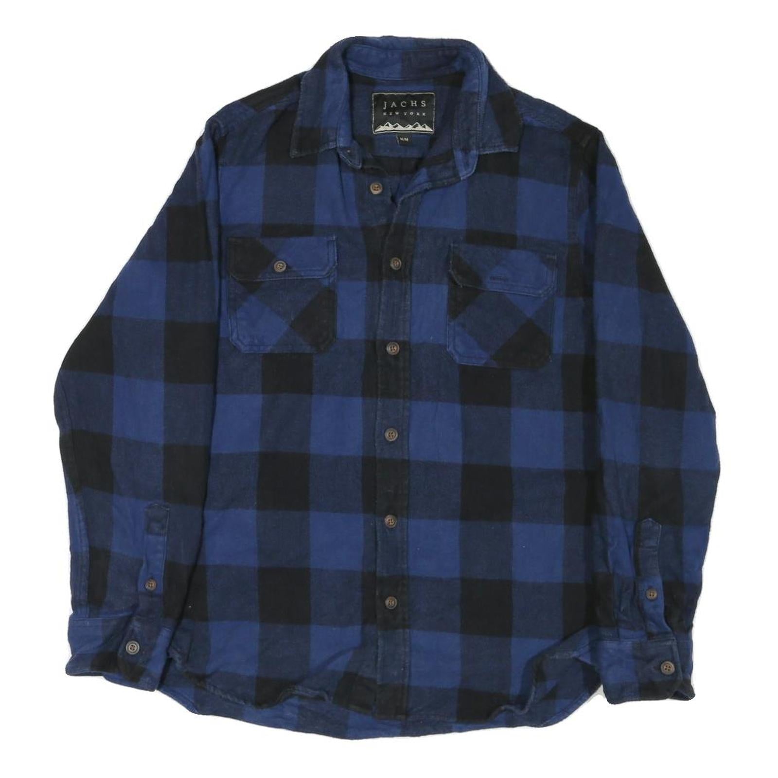JACHS Mens Blue & Black Check Shirt M Cotton Blend Casual Button Front Refurbished - N/A refurbished available on Cerqular