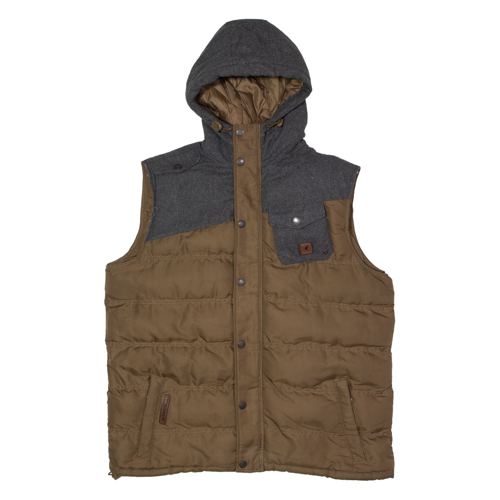 KANGOL Mens Puffer Jacket Brown Wool Hooded Colourblock L Refurbished - N/A refurbished available on Cerqular