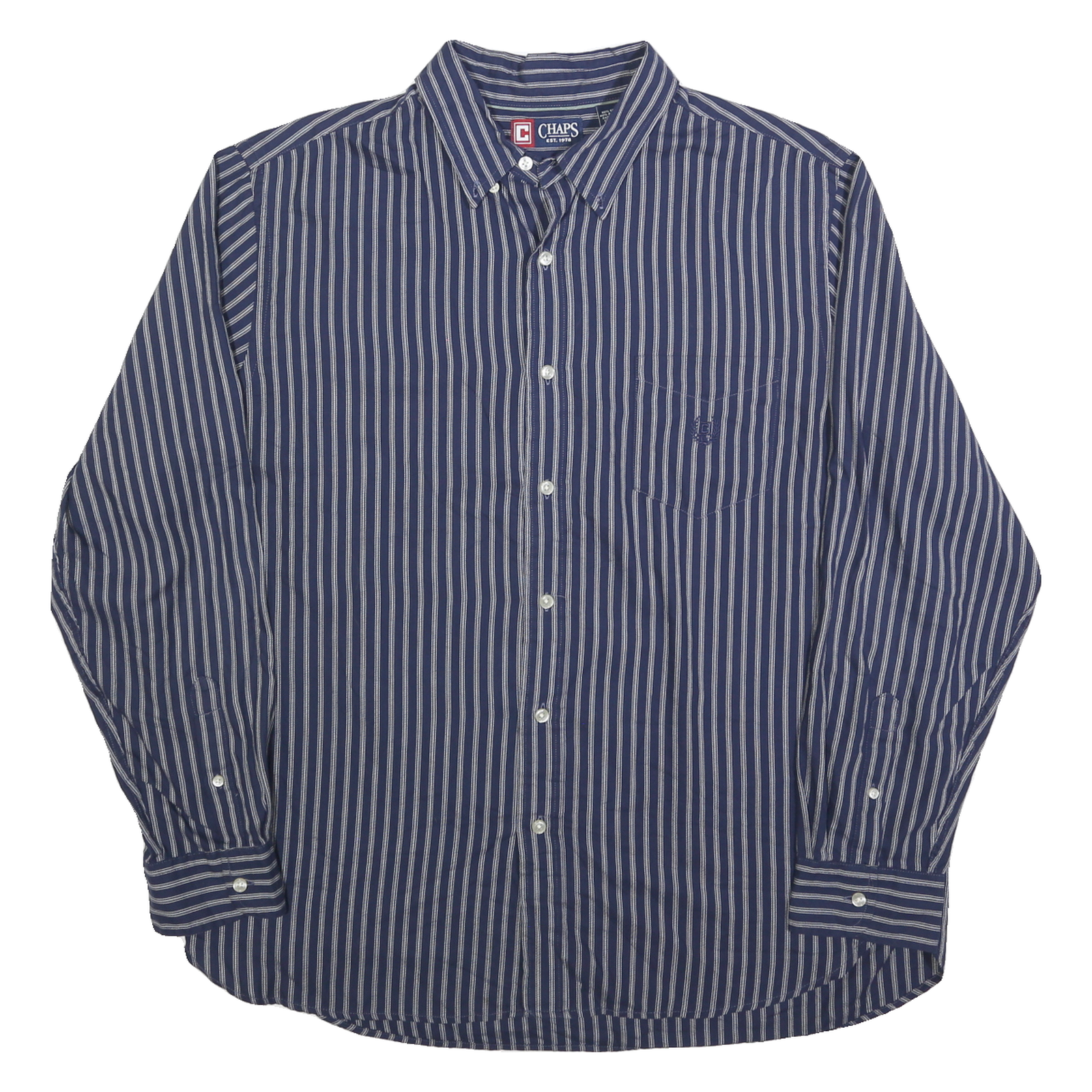CHAPS Mens Blue & White Striped Shirt XL Cotton Blend Long Sleeve Button Down Refurbished - N/A refurbished available on Cerqular