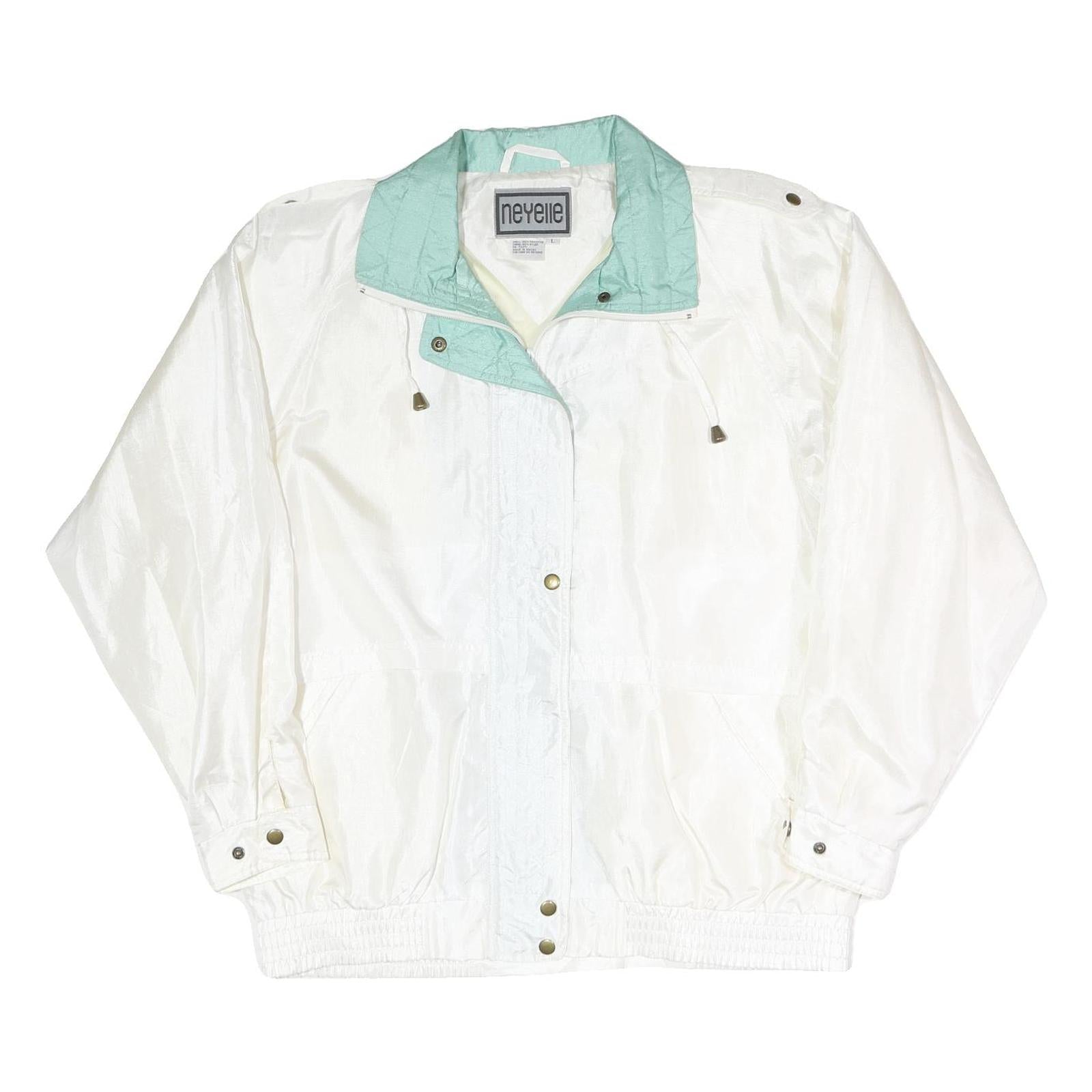 NEYELLE Womens White & Aqua Zip Jacket L Polyester Blend Lightweight Casual Refurbished - N/A refurbished available on Cerqular