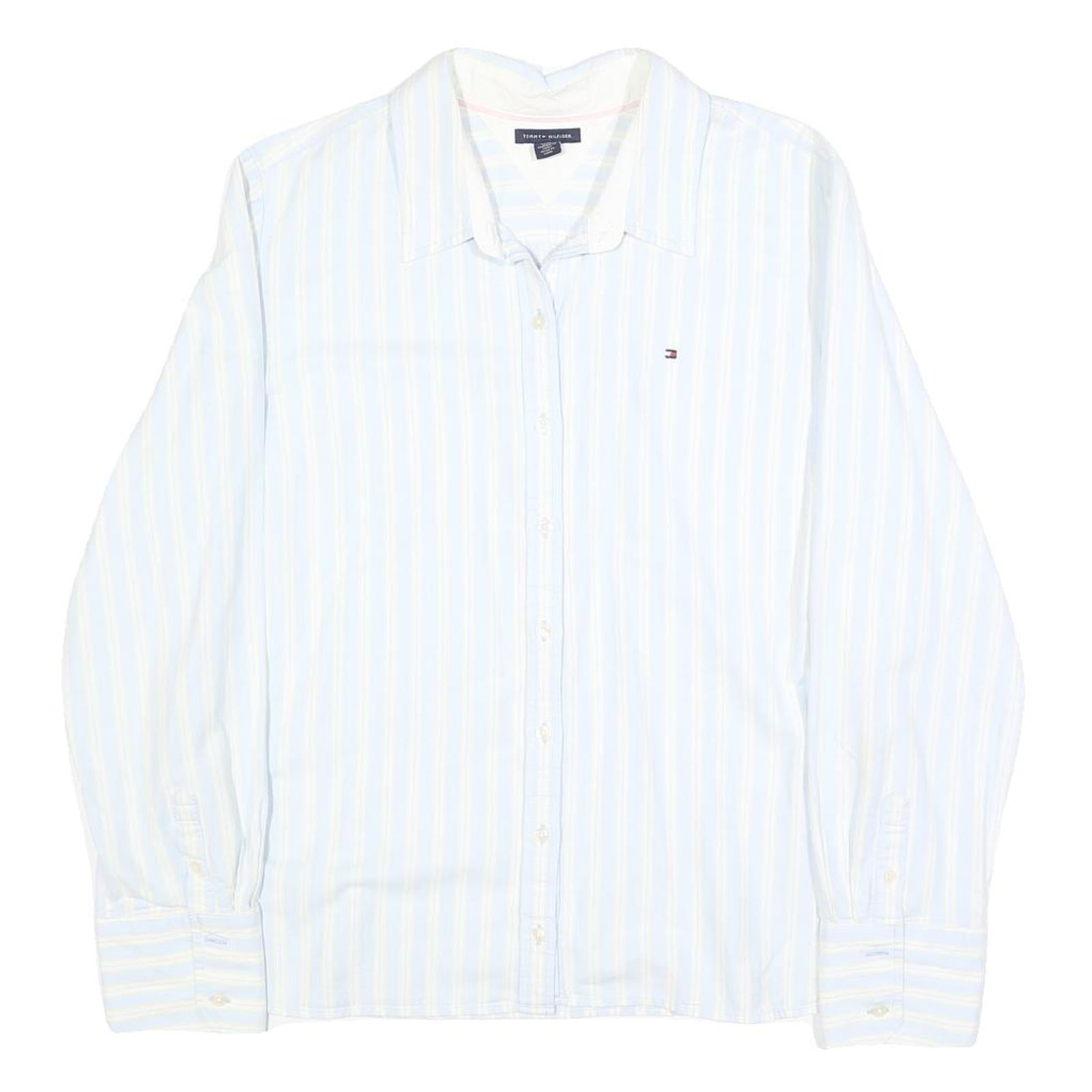 TOMMY HILFIGER Womens White & Pale Yellow Striped Shirt XL Button Front Cotton Refurbished - N/A refurbished available on Cerqular