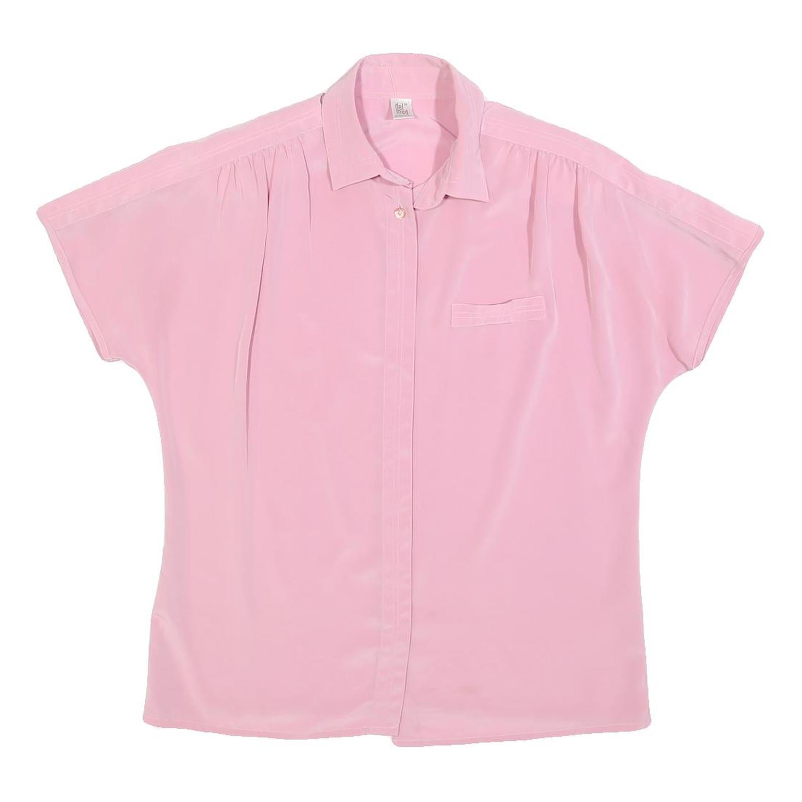 DELMOD Womens Pink Basic Top Short Sleeve Collared S Button Breast Pocket Refurbished - N/A refurbished available on Cerqular