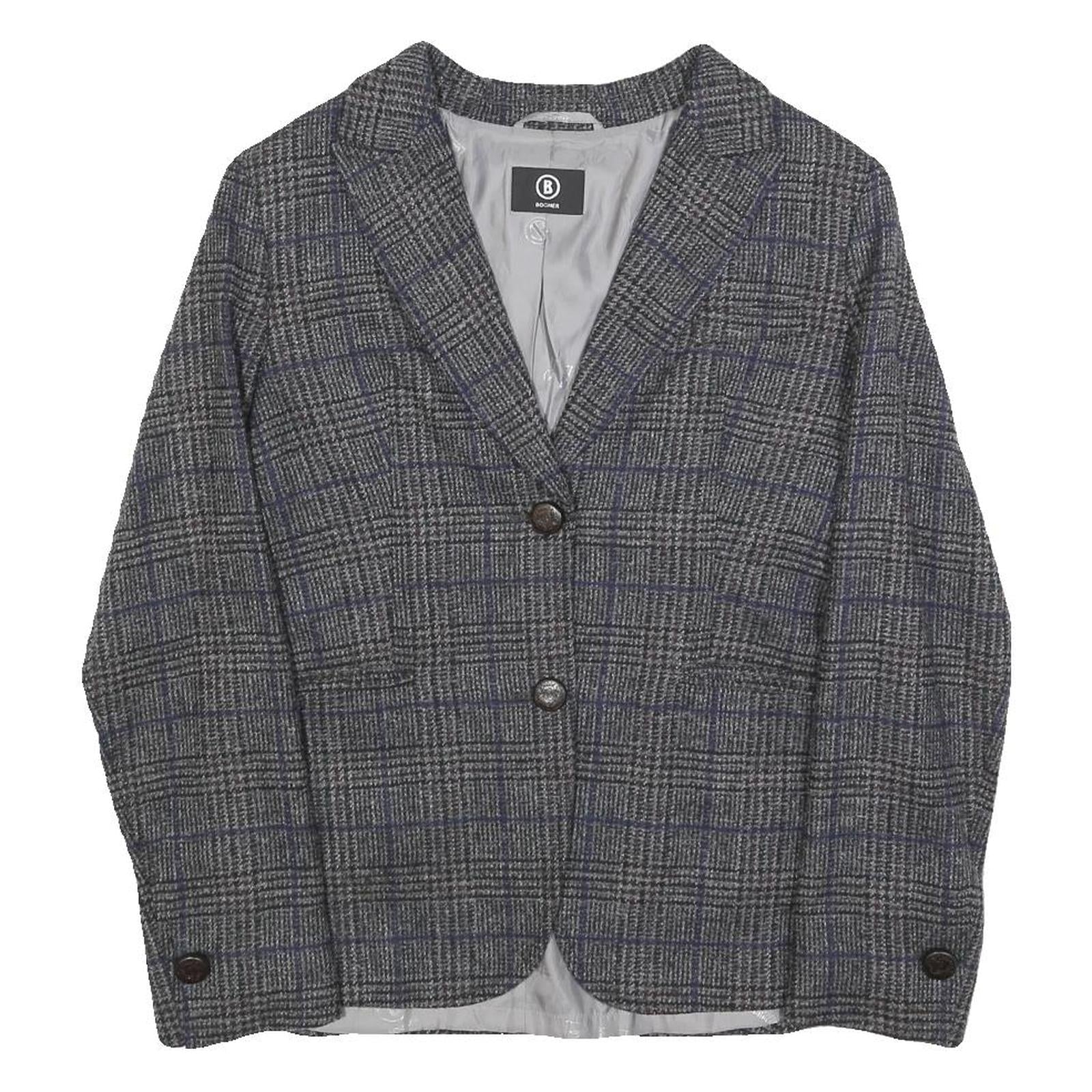 BOGNER Womens Grey & Blue Check Wool Tailored Jacket M Button Closure Refurbished - N/A refurbished available on Cerqular